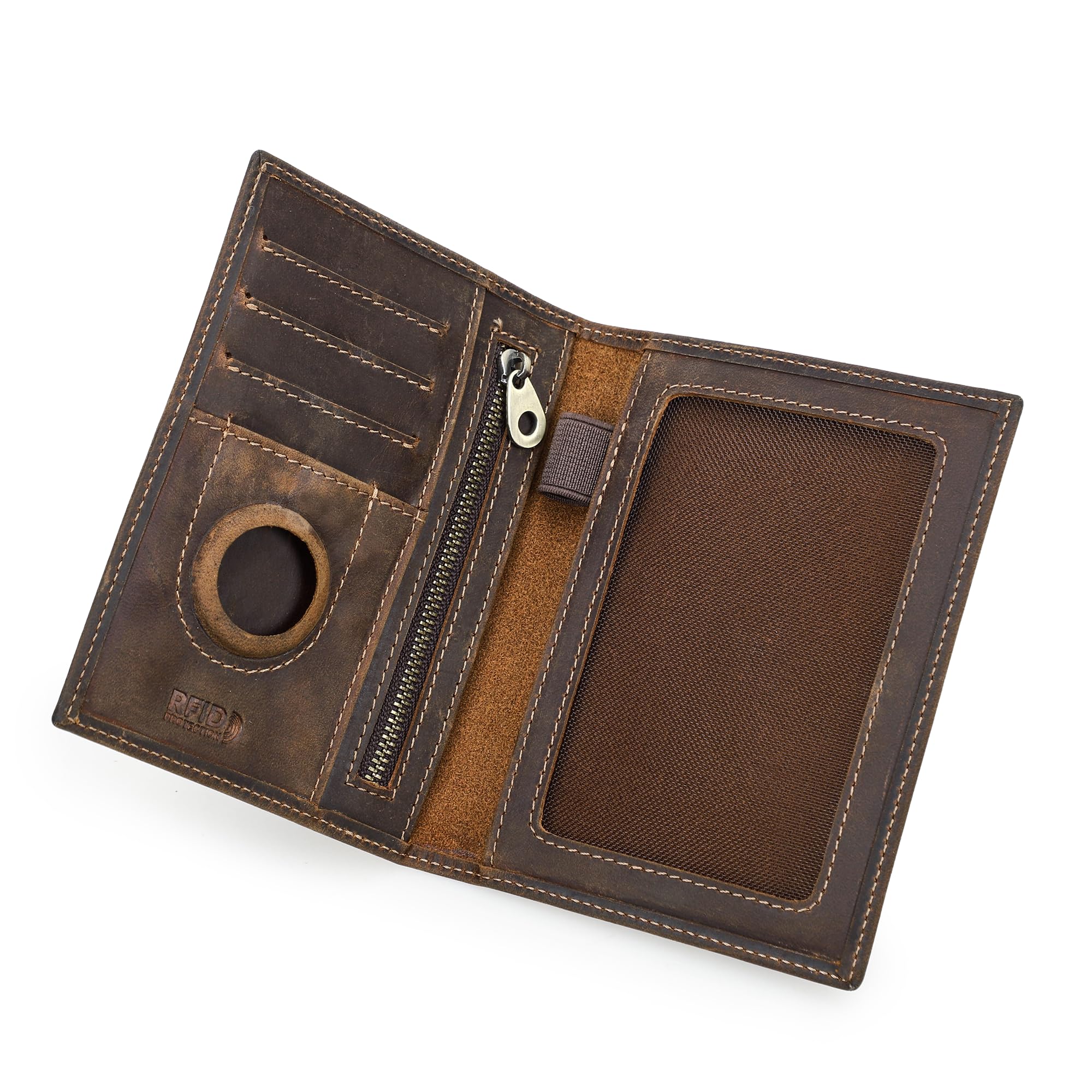 Full Grain Leather Airtag Passport Wallet Cover for Travel RFID Blocking Passport Wallet Slim Passport Cover Case for Men/Women with 4 Cards Slots, Coin Pocket (Dark Brown)-image-49