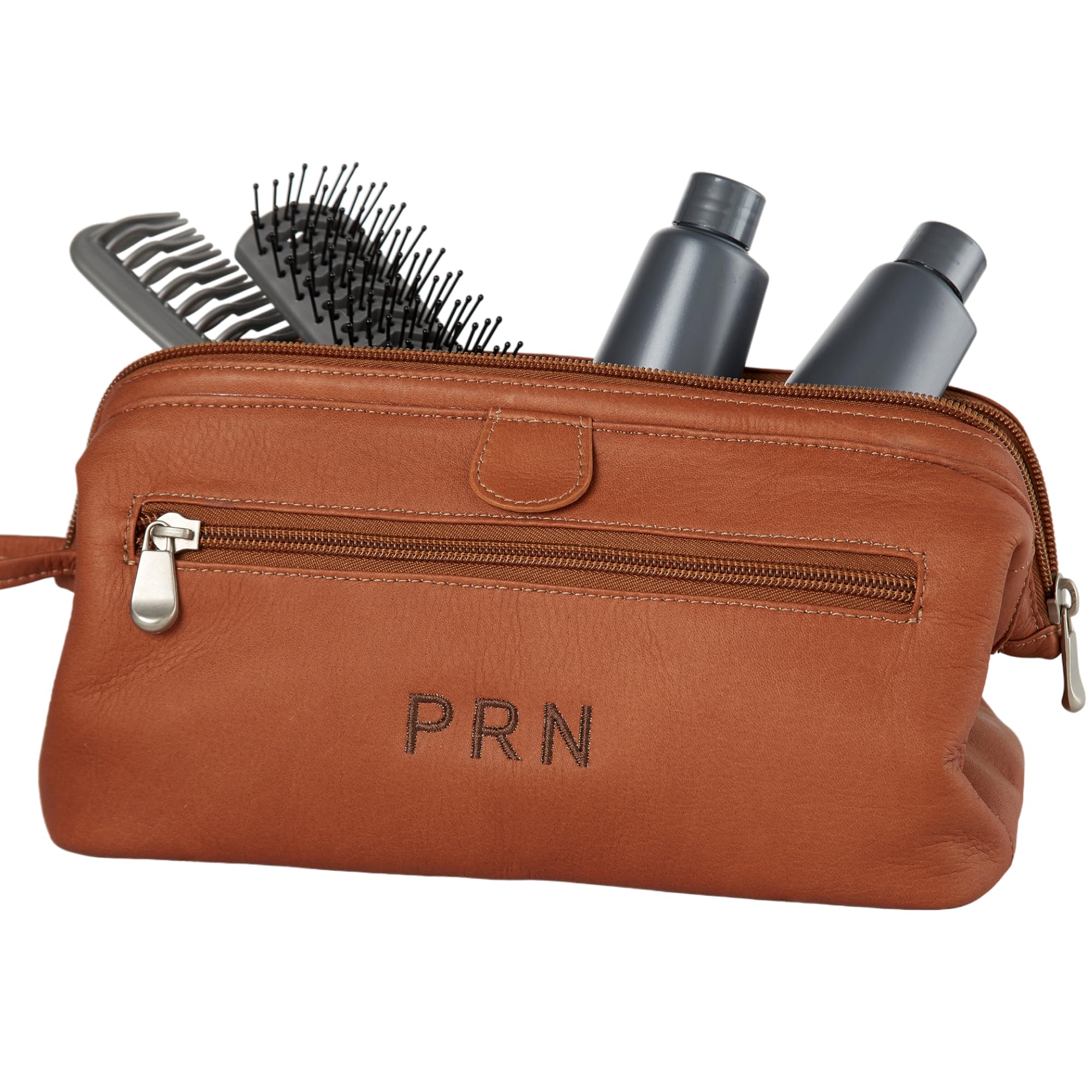 Personalization Universe Personalized Tan Leather Toiletry Bag