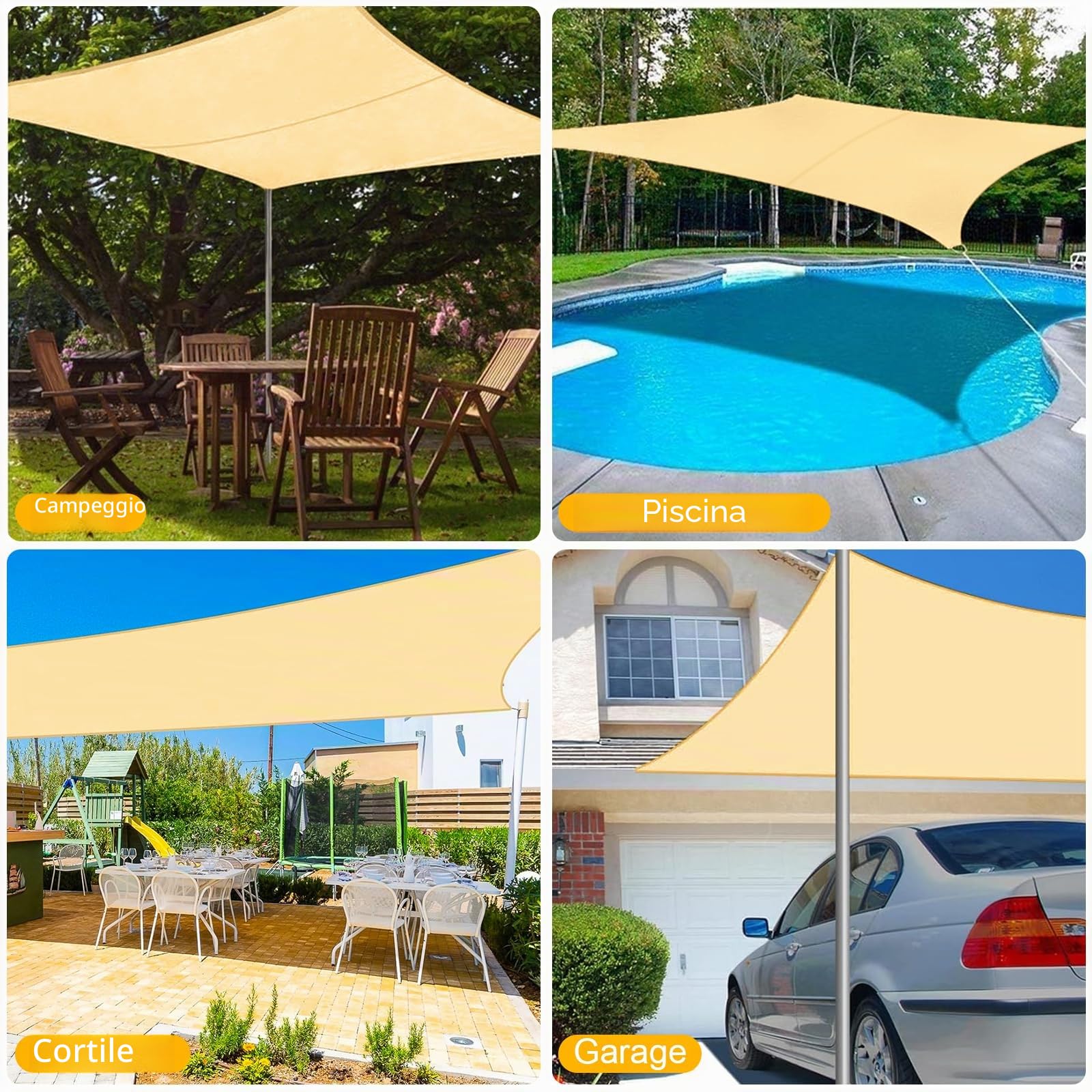 Vela Ombreggiante Rettangolare 3x4 m, Tenda da Sole per Esterno, Impermeabile Protezione UV 95%, Tenda a Vela per Terrazza, Giardino, Balcone, Campeggio (Colore Sabbia)