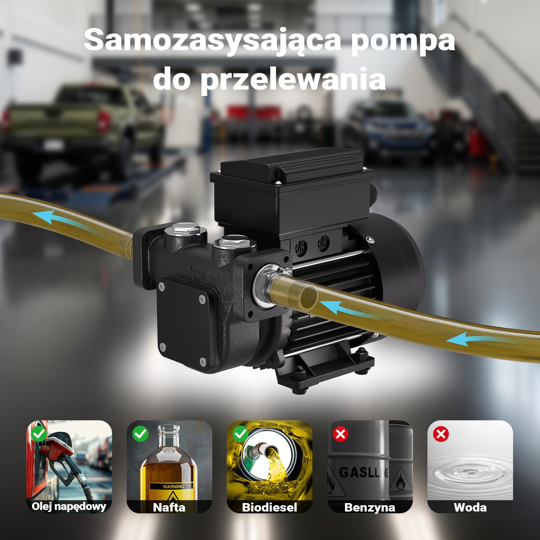 Wiltec Pompa do oleju napędowego, opałowego i biodiesla 750 W 100 l/min, wysokość ssania 3 m tłoczenie 25 m, samozasysająca