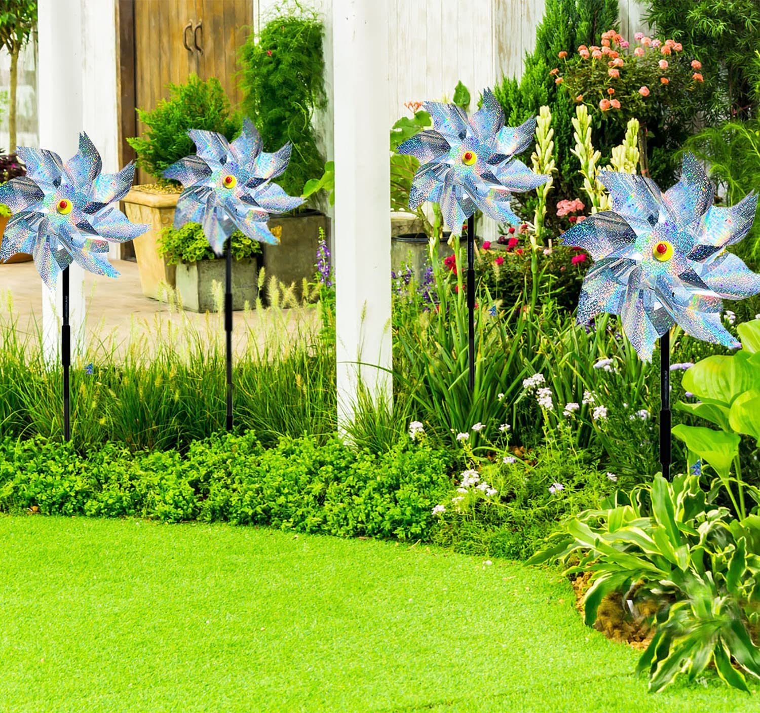 Molinillos De Viento Reflectantes Para Exteriores – Set De 4 Adornos Multicolor A Prueba De Pájaros, Decoración De Jardín, Patio O Porche, 0.62x11.81 Pulgadas