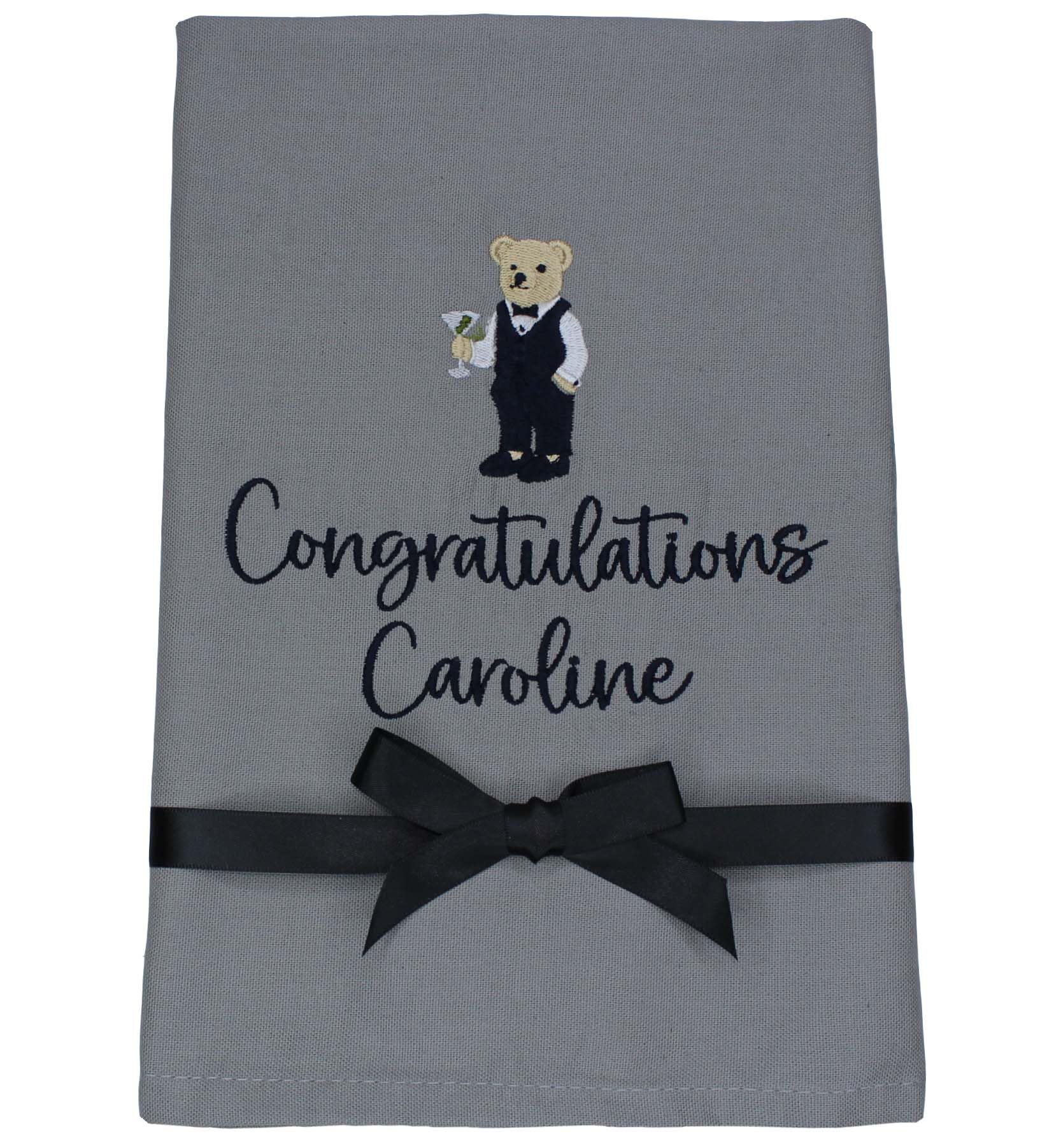 Personalised Celebration Message Teddy Bear Luxury Grey Tea Towel