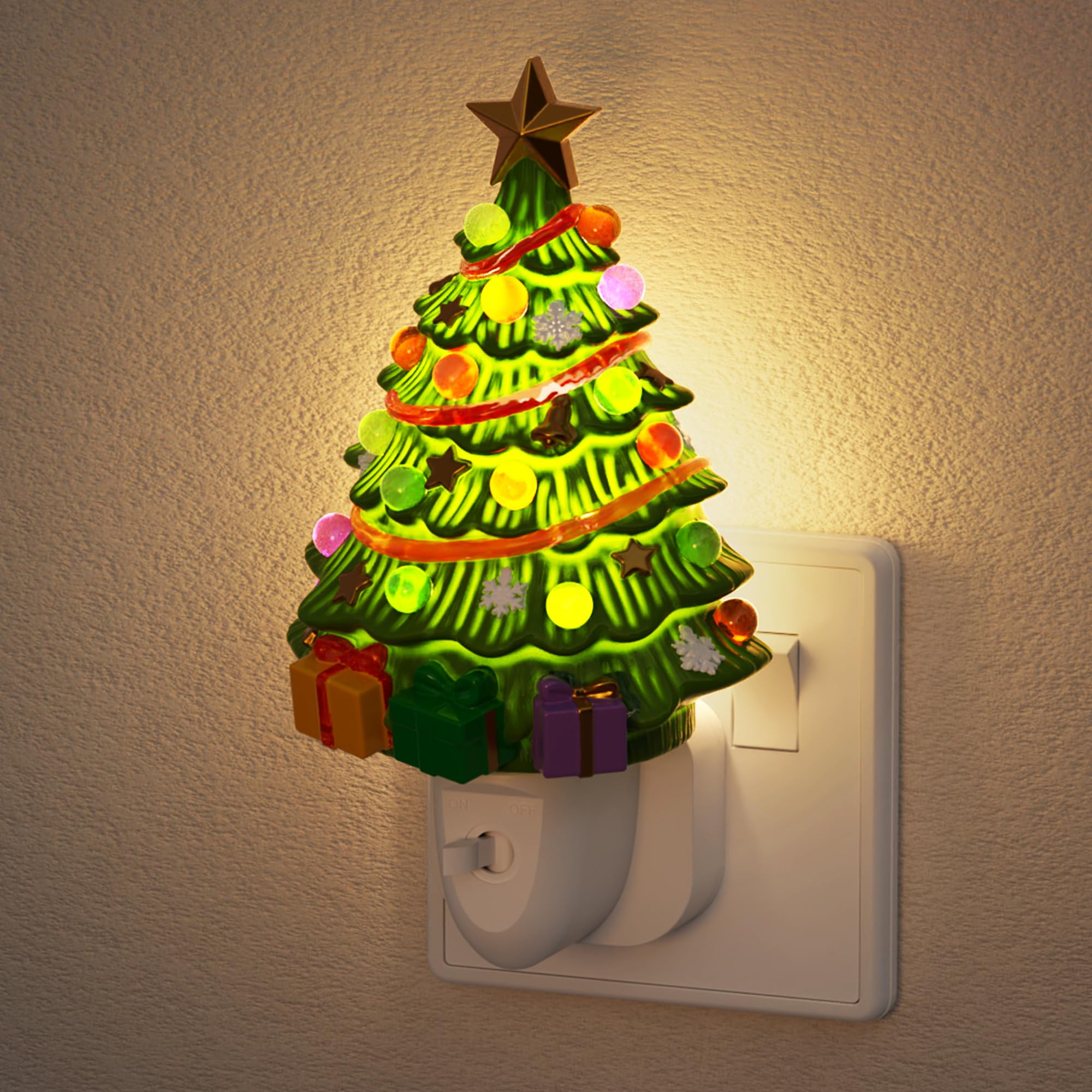JandCase Christmas Tree Night Light, 3000k Night Light Plug in Wall, 1 Pack Decorative Christmas Tree Nightlight with On/Off Modes, Ideal for Kids Christmas Gifts — image 1