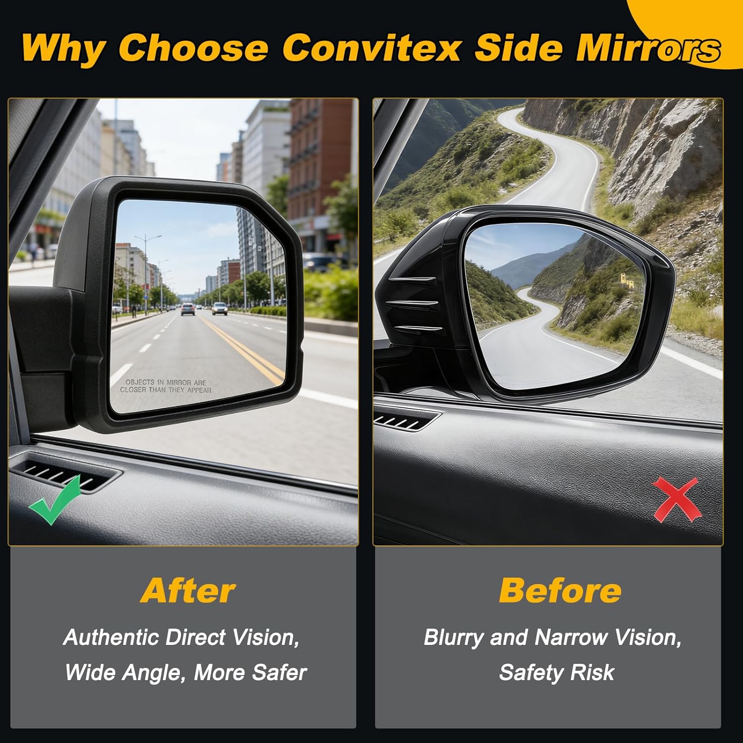 Passenger Side Rearview Mirror for Ford F-150 2015-2020, Original Power Heated Door Mirrors with Blind Spot Detection, Turn Signal Light, Puddle Light, Temp Sensor, 11 Pins - OE Style