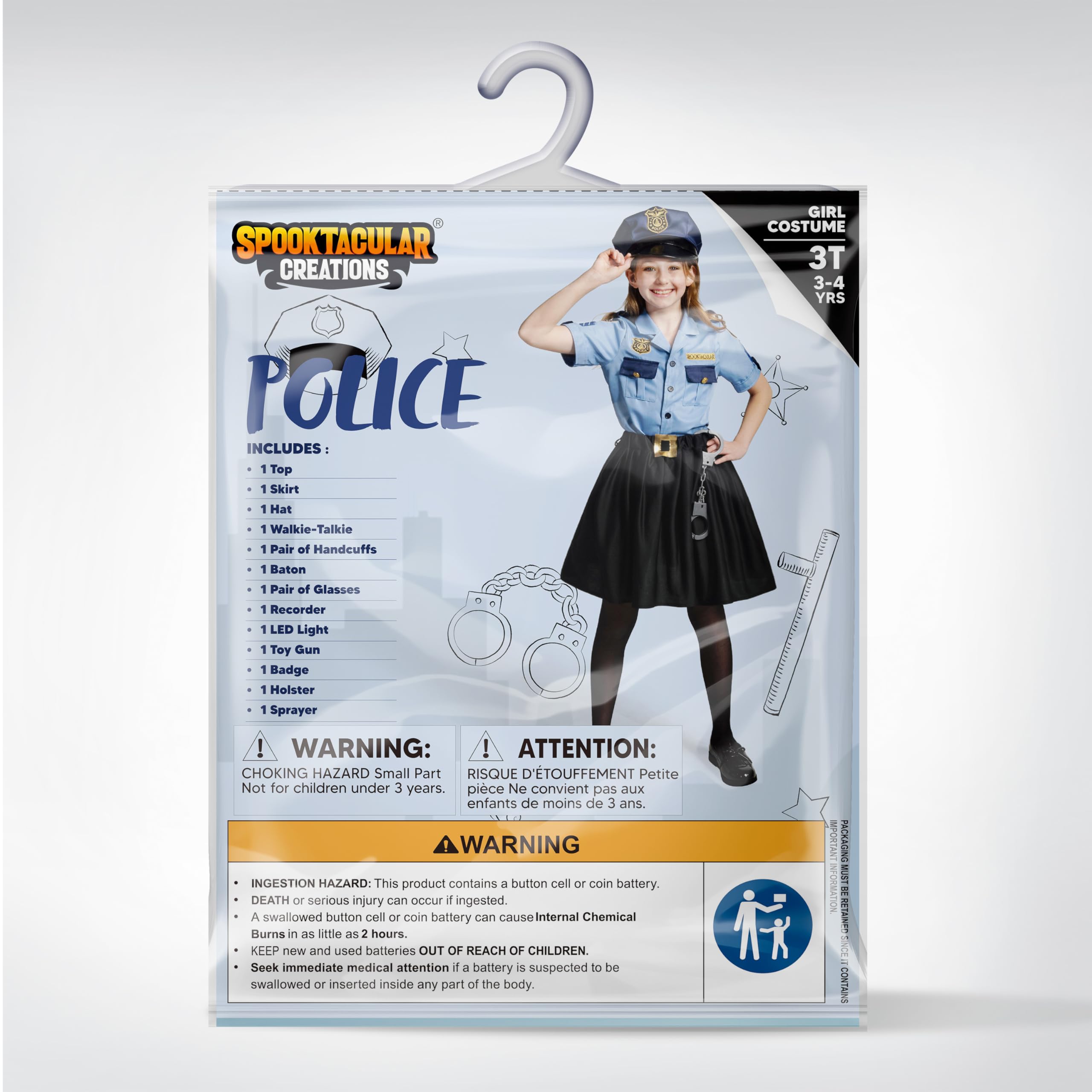 Spooktacular Creations Kostium policjanta dla dziewcząt, kostium policjanta do odgrywania ról dla dzieci i ubierania się na halloween-3T