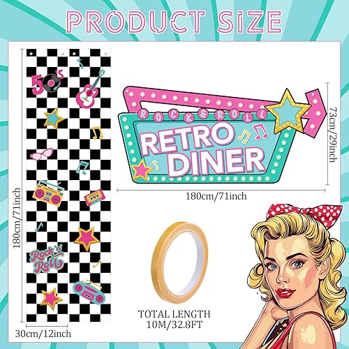 Miniatura 2 de Peryiter 3 pancartas retro de los años 50 para fiestas de Rock and Roll de los años 50, telón de fondo de cumpleaños, decoración clásica de fiesta