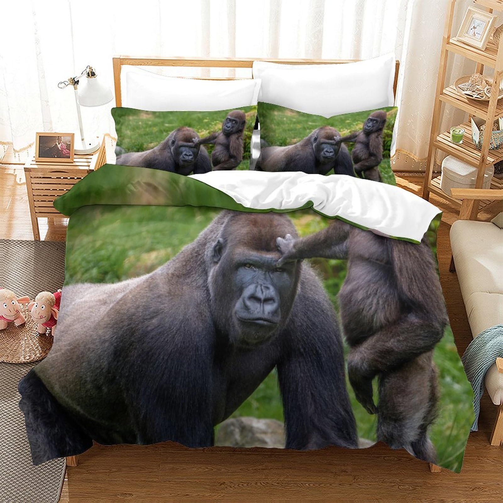 P1S9U7W5Y 3D Printed Nature Gorilla Duvet Cover Set 3pcs Microfiber Animal Bedding Set King