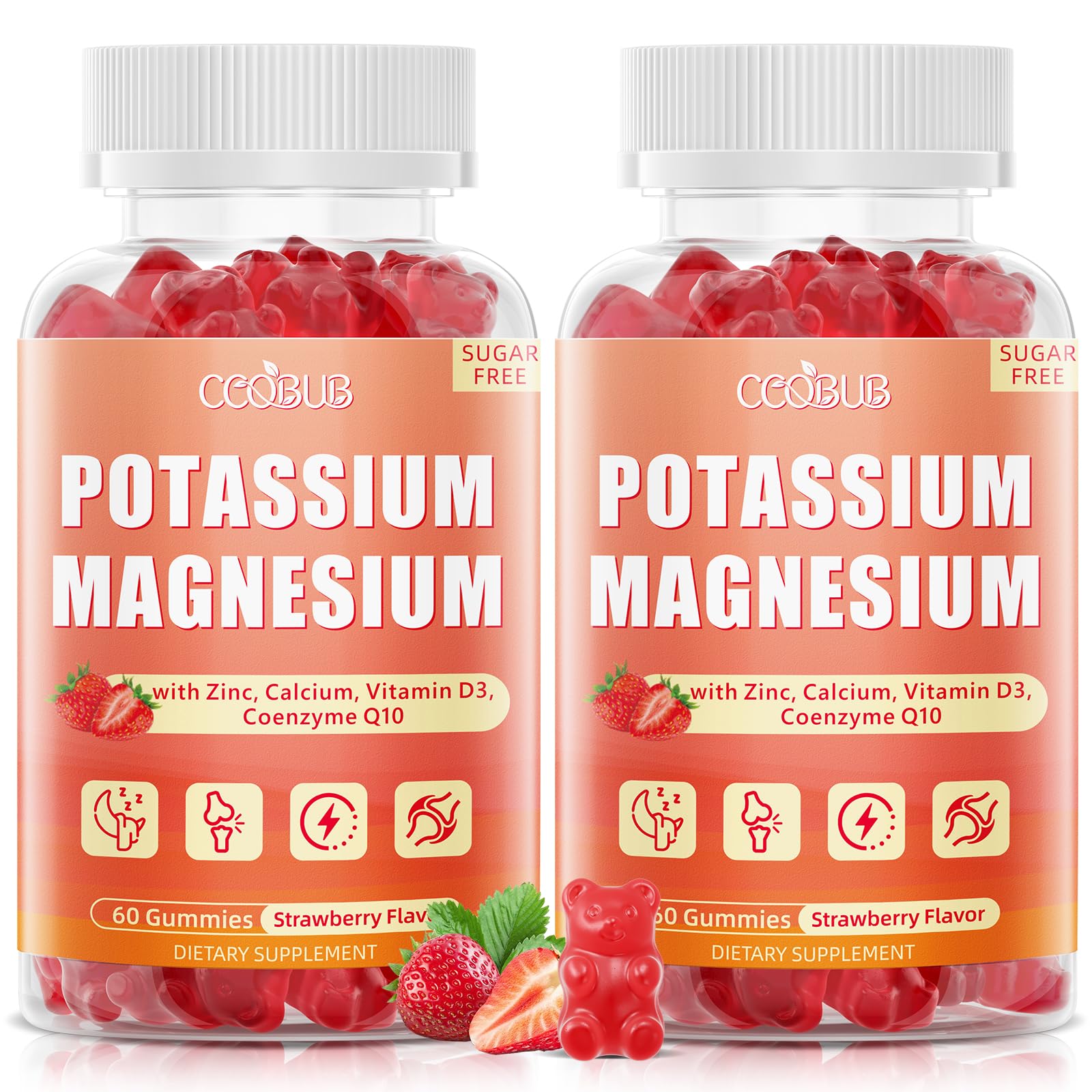 Potassium Magnesium Gummies for Women, Sugar-Free, Strawberry, 120 Count 60 Count (Pack of 2)