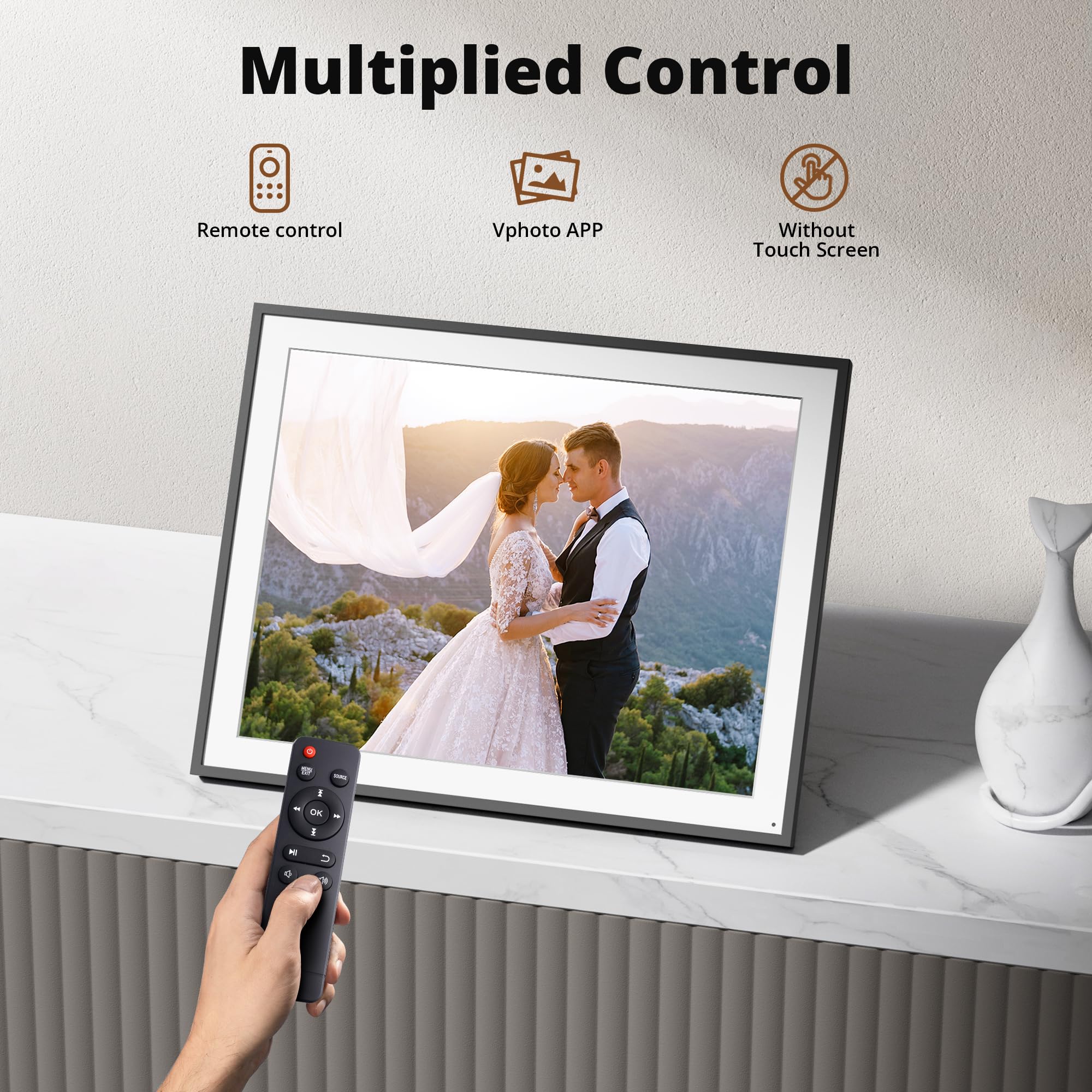 Dragon Touch Cornice digitale per foto – Grande cornice digitale WiFi da 48 cm con 64 GB di memoria, schermo FHD, facile da configurare per condividere foto o video da remoto con l'app Vphoto con