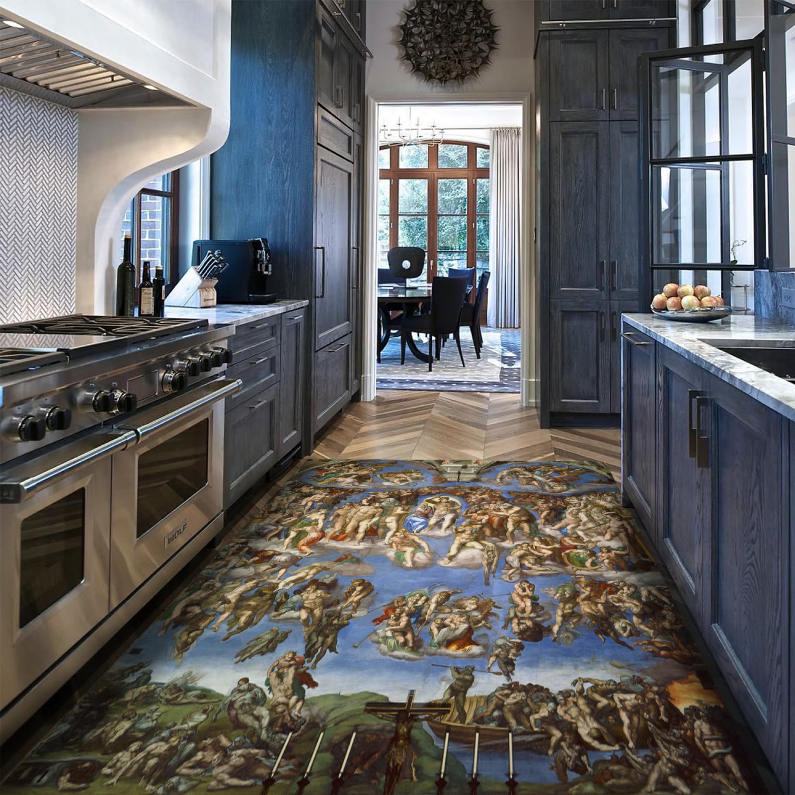 Renaissance Large Area Rug 4x6ft - Michelangelo Buonarroti Replica Artwork The Last Judgment Non-Slip Low Pile Thin Carpet for Indoor Home