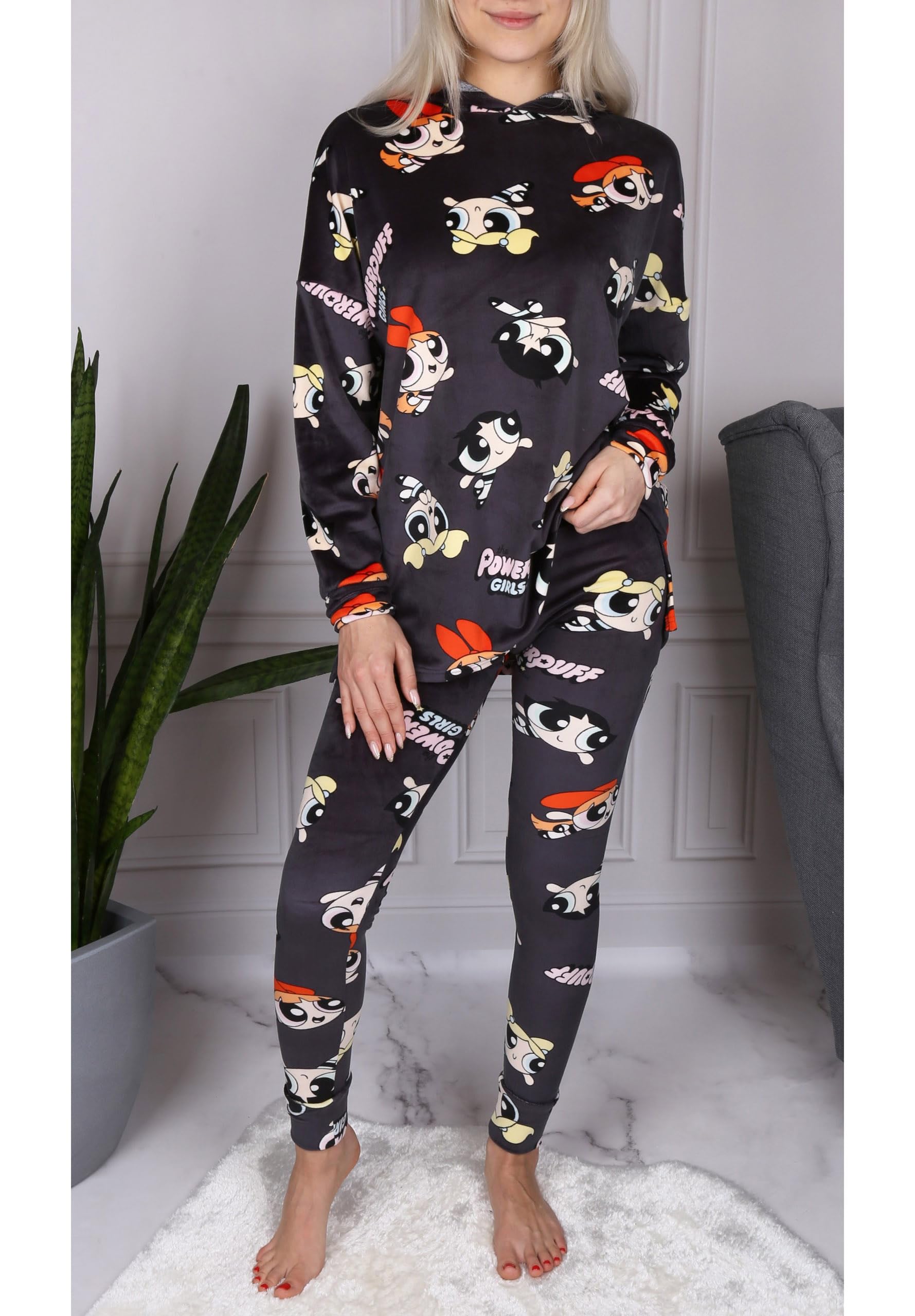 Atomówki Grafitowy komplet damski HOMEWEAR, CIEPŁA bluza z kapturem i legginsy, wygodny dres po domu (DE/NL/SE/PL, Numeryczny, 40, Regularny, Regularny)