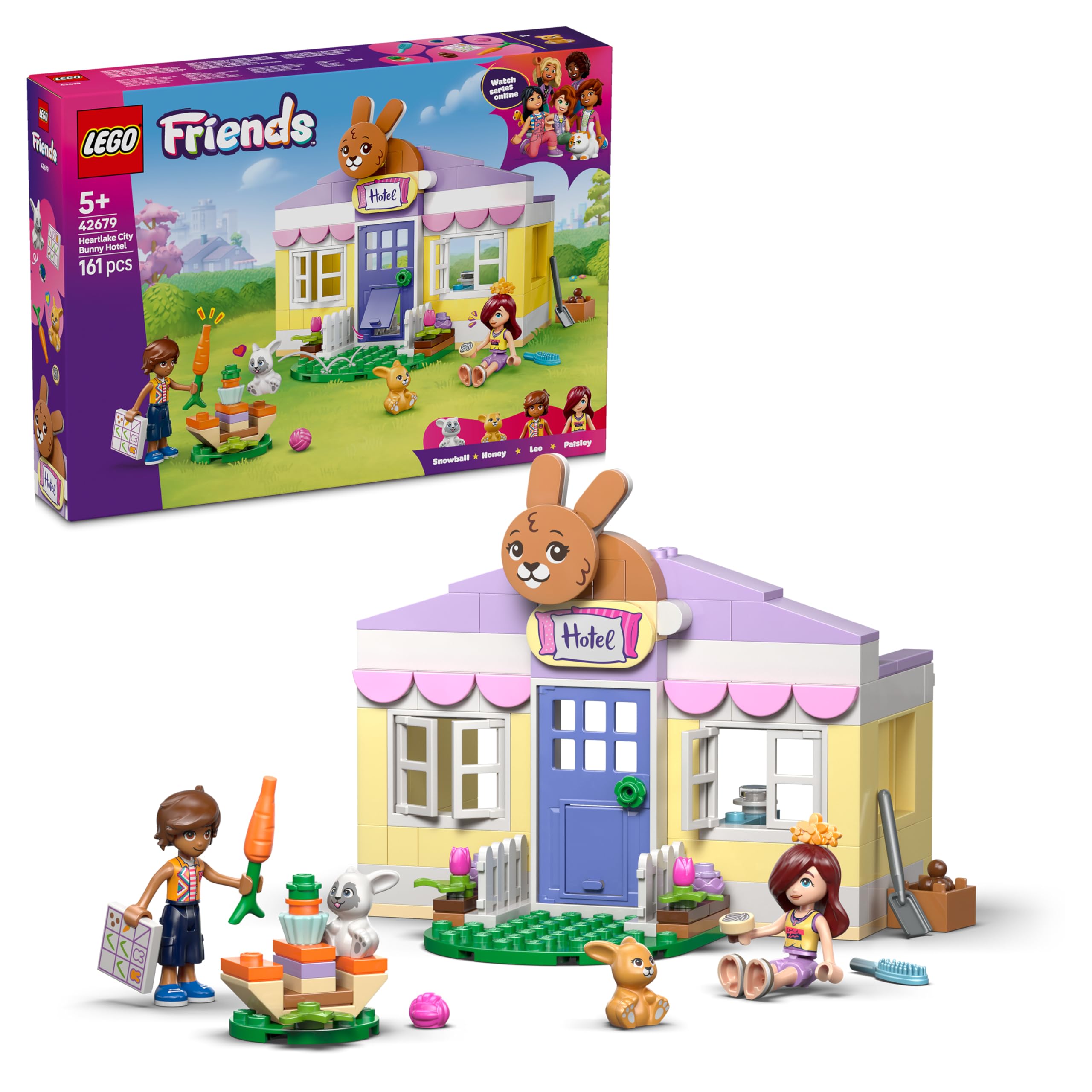 LEGO Friends Heartlake City Bunny Hotel - House Toy w/ 2 Mini Dolls, 2 Animal Figures & Pet Care Accessories - Birthday Gift Idea for 5+ Year Old Girls - 42679