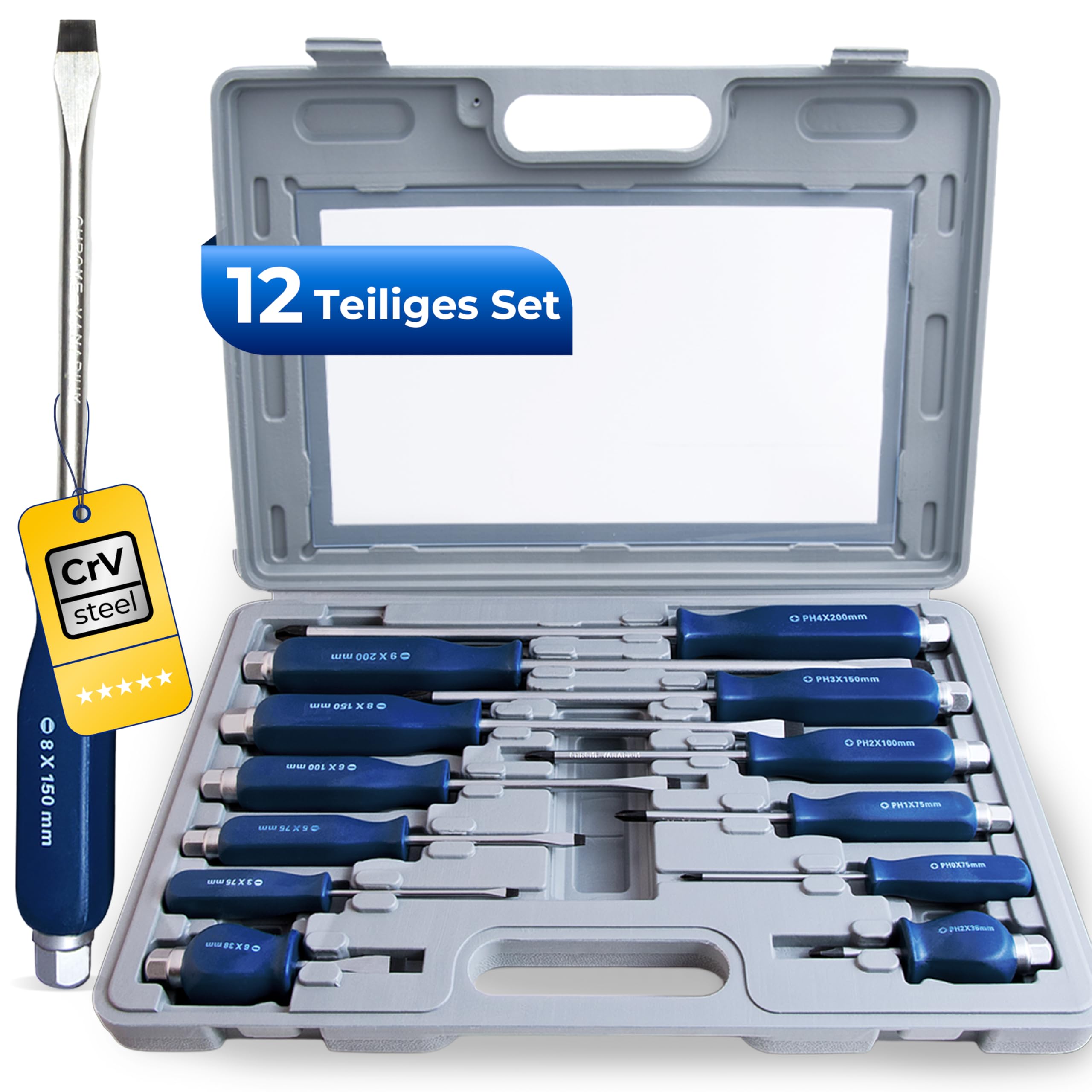 Tournevis chrome vanadium coffret de 12 pièces avec embouts magnétiques