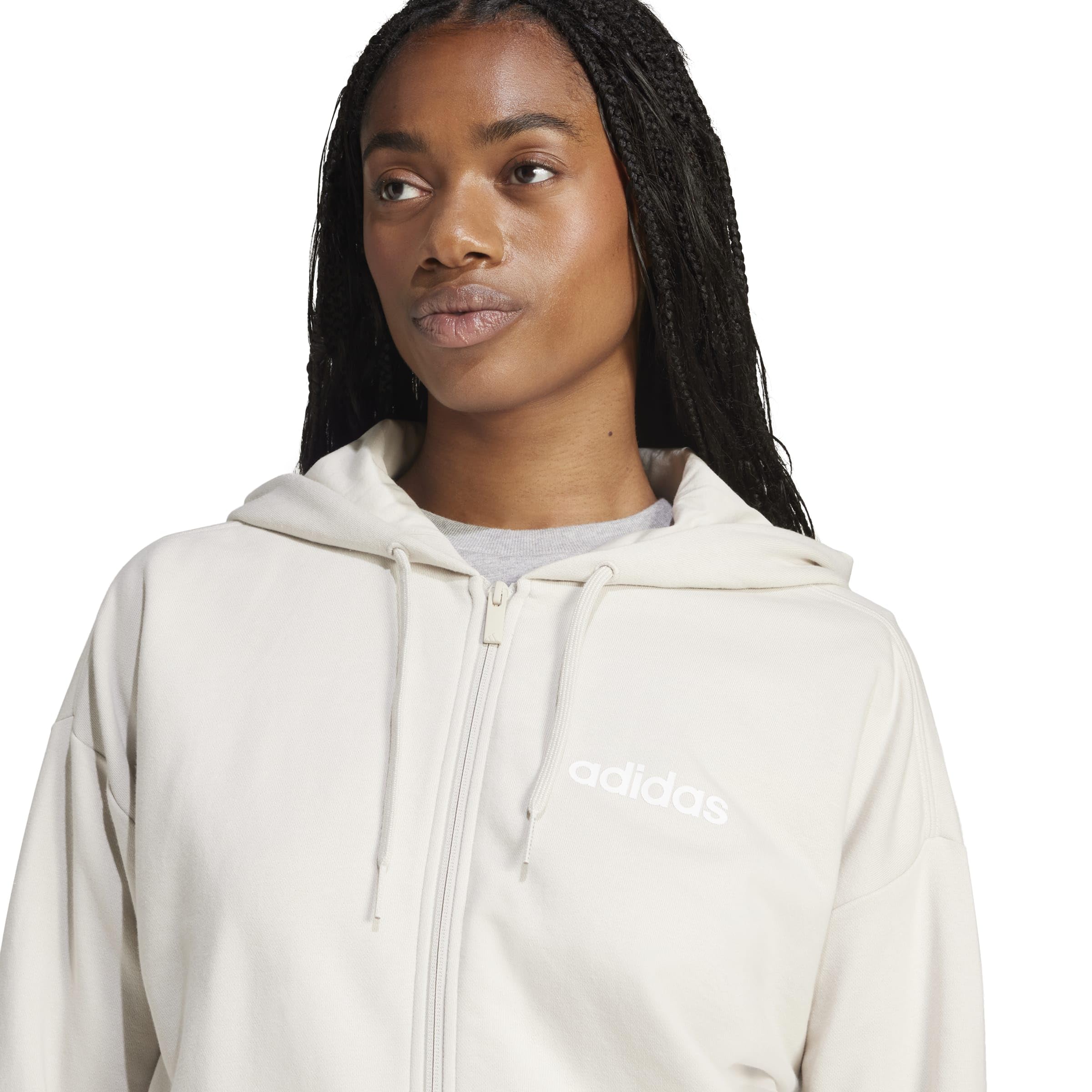 adidas Kobiety ESSENTIALS LINEAR FULL ZIP FRENCH TERRY HOODIE, wonder alumina/white, S