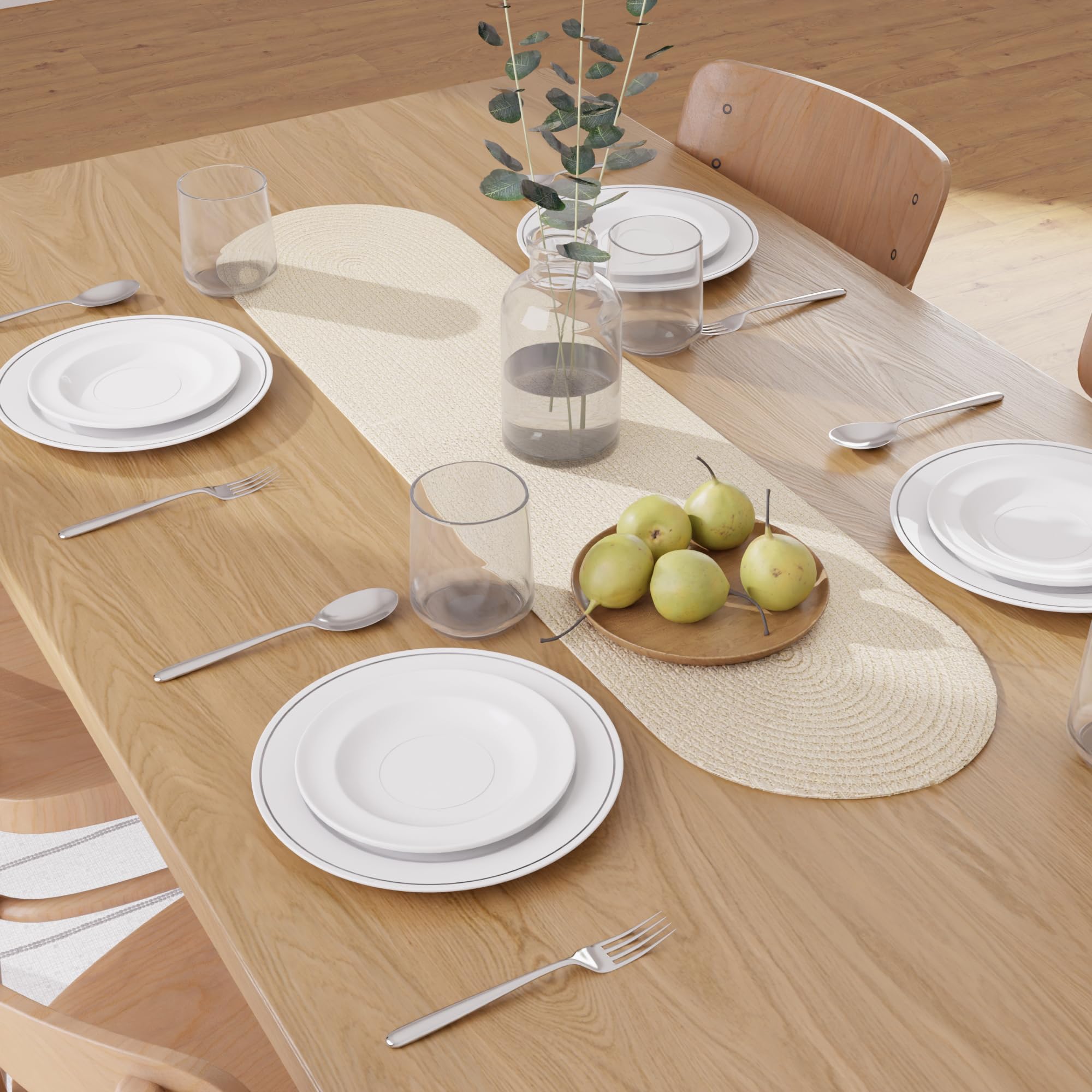 Encasa XO Dining Table Runner | Handmade Ribbed Style Cotton | 30x122 cm | Off White | for Coffee & Center Table