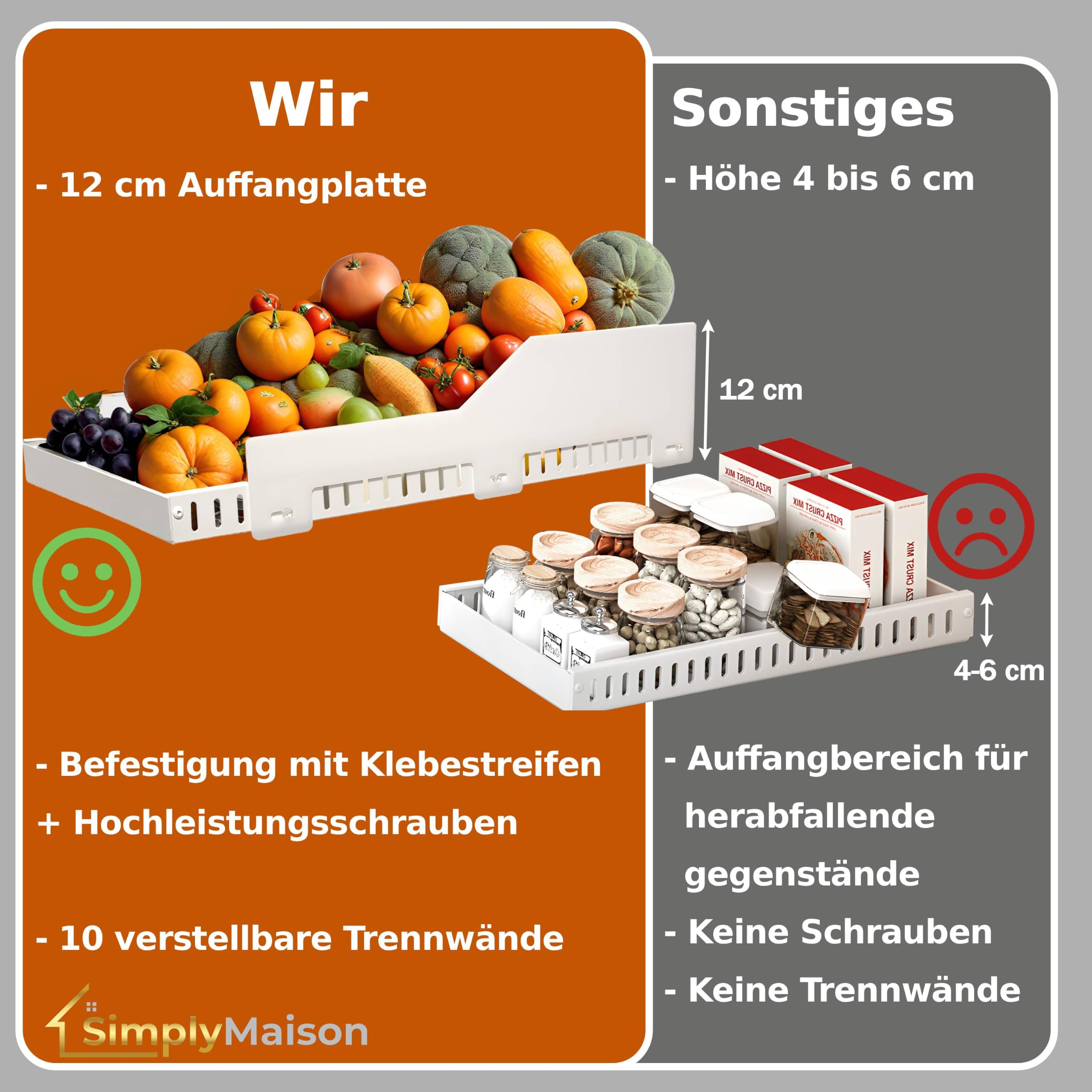 Küchenschublade – vielseitig einsetzbar für Geschirr und Lebensmittel – Deckelaufbewahrung – Küchenschublade – platzsparend – ohne Bohren – robust und praktisch – Fallschutz (2)