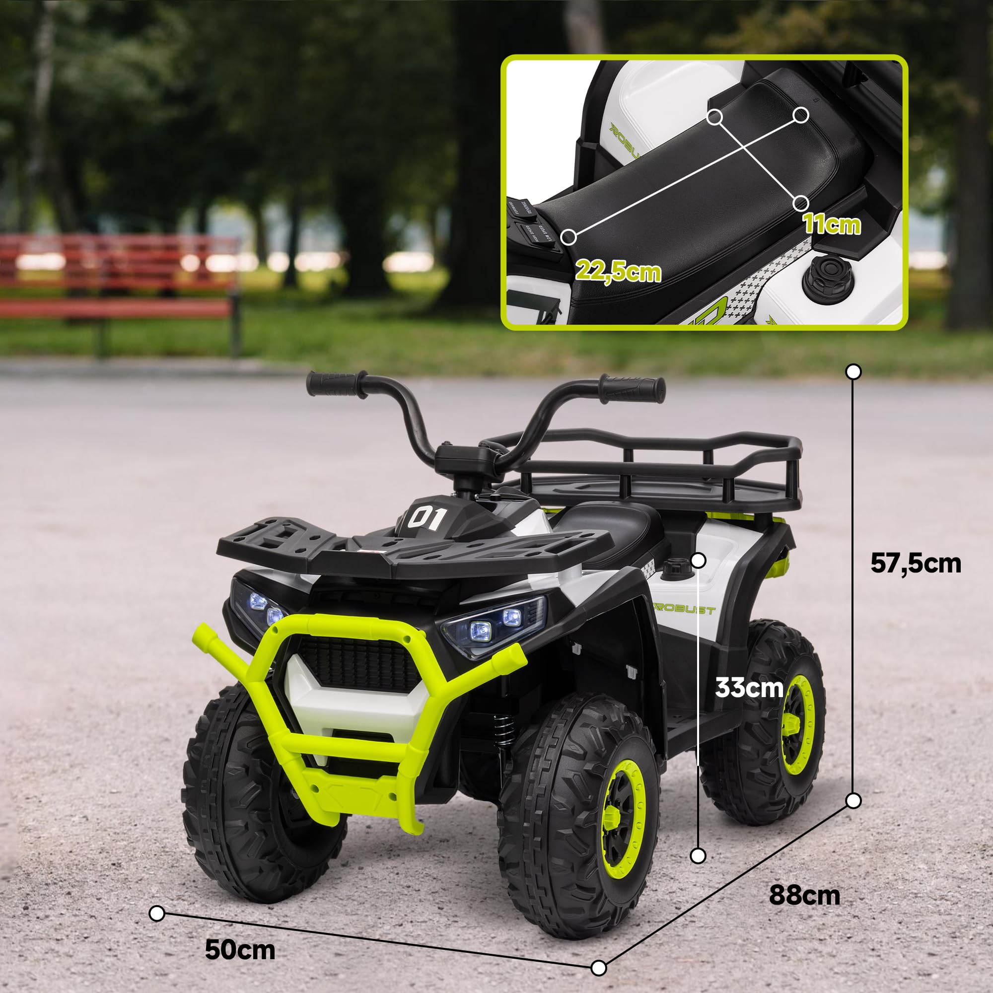 AIYAPLAY Quad Eléctrico para Niños 12V Coche Eléctrico para Niños de +3 Años con Faros Música MP3 Velocidad 3-6 km/h y Cesta Carga 30 kg Verde