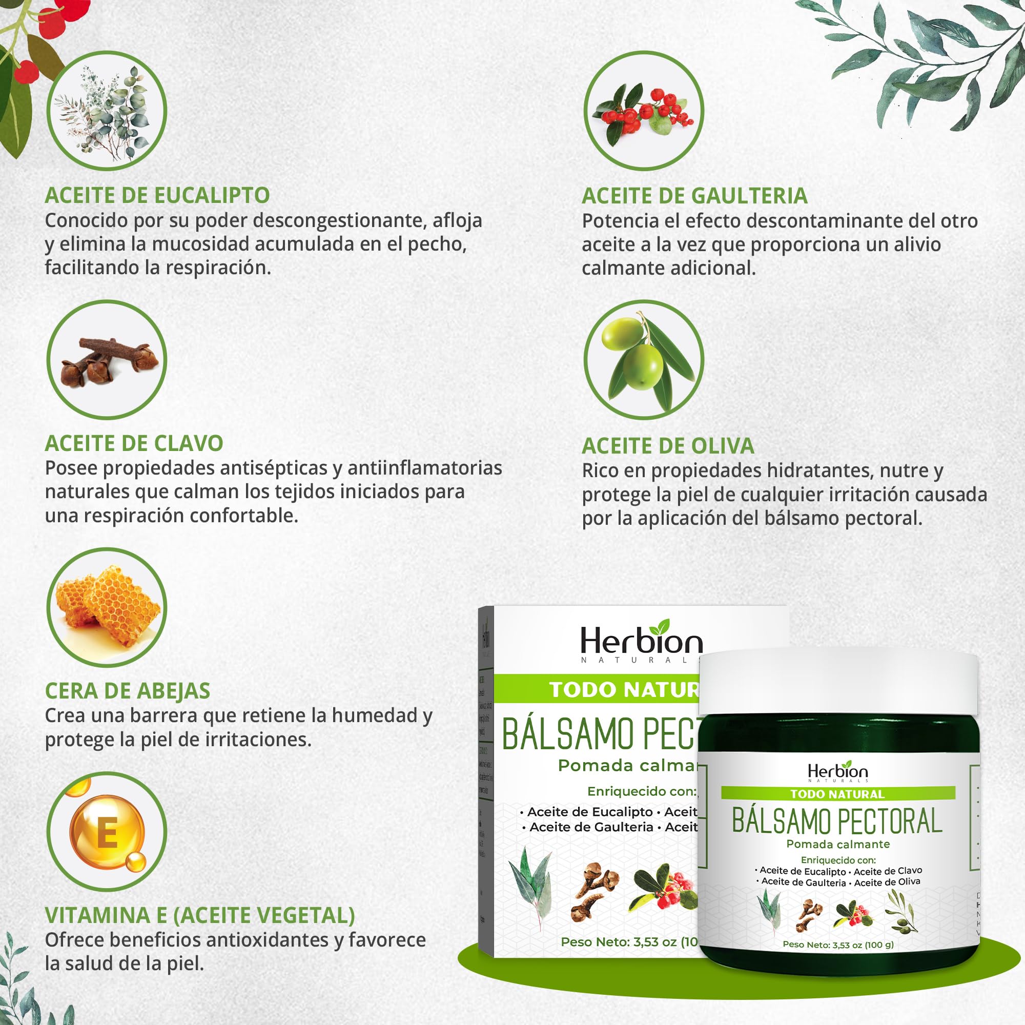 Herbion Naturals Chest Rub, ungüento calmante natural, alivia la congestión del pecho, reduce los dolores musculares, adultos y niños de 2 años y más, 3.53 Oz