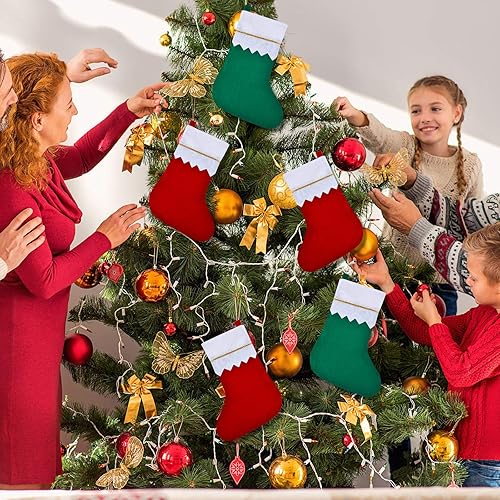 Miniatura 2 de Skylety Medias de fieltro de Navidad rojas y verdes para colgar en el árbol de Navidad, adornos para la familia, decoraciones de Navidad,