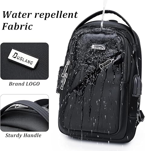 Miniatura 14 de DUSLANG Mochila de hombro para senderismo, bolsa cruzada para hombres, bolsas de pecho con puerto de cargador USB para campamento casual, ciclismo