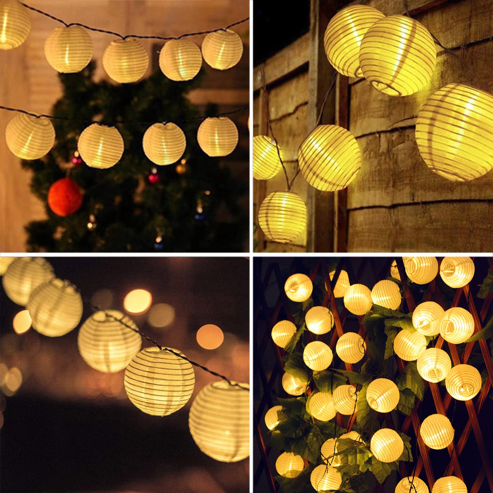 Bowfar Solar Lichterkette Lampions Außen, 10M 50 LED Laternen 1200mAh Solar Lichterkette Aussen mit Upgrade Solarpanel, 8 Modi Lampions Außen Wetterfest für Garten Balkon Terrasse Hochzeit, Warmweiß