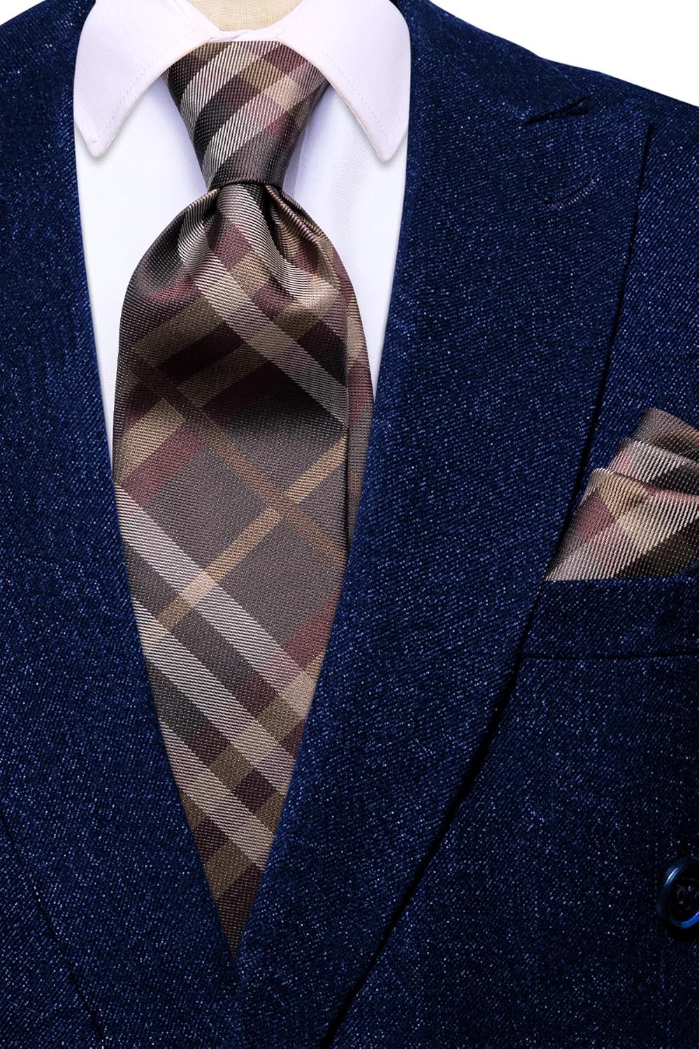 Hi-Tie Mens Plaid Ties Classic Paisley Necktie with Handkerchief Cufflinks Set Business Stripe Tie - Image 7