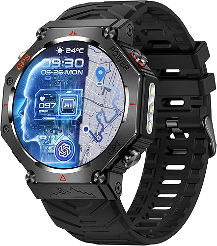 SW8 (negro) 1.39 pulgadas elegante reloj inteligente para hombres, llamadas Bluetooth, asistente de voz AI, 107 modos deportivos, 3ATM impermeable,