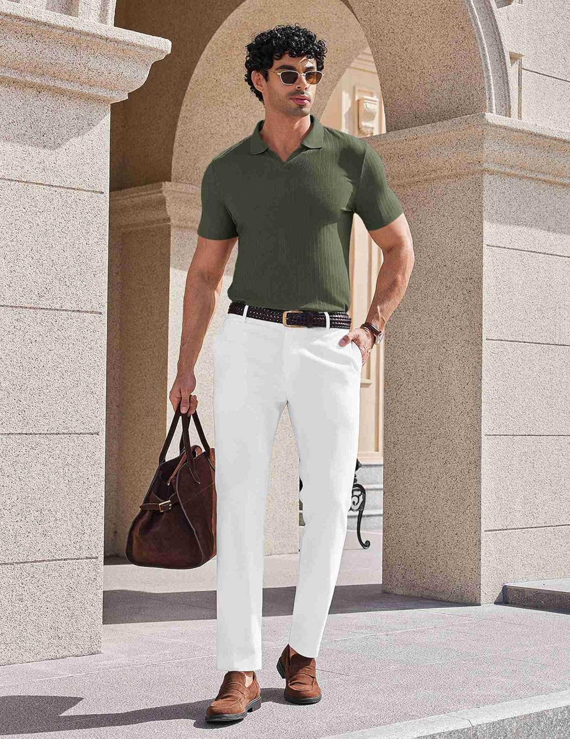 COOFANDY Men's Muscle V Neck Polo Shirts Stretch Short Sleeve Golf T-Shirts Ribbed Knit Soft Tees - Image 6