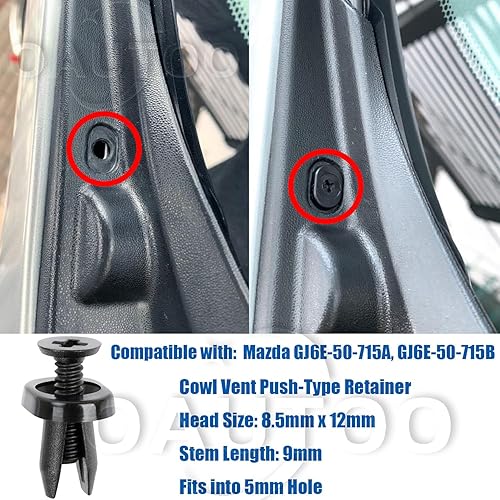 Miniatura 3 de OAUTOO Clip de retención tipo empuje de moldeo de ventilación de carenado GJ6E-50-715A, GJ6E-50-715B para Mazda 2 3 5 6 CX-7 CX-9 2003-2015