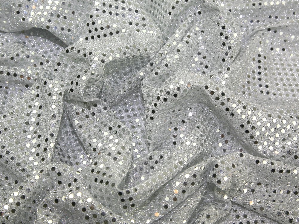 45" wide 3mm Round Sequins Dress Fabric Silver - per metre