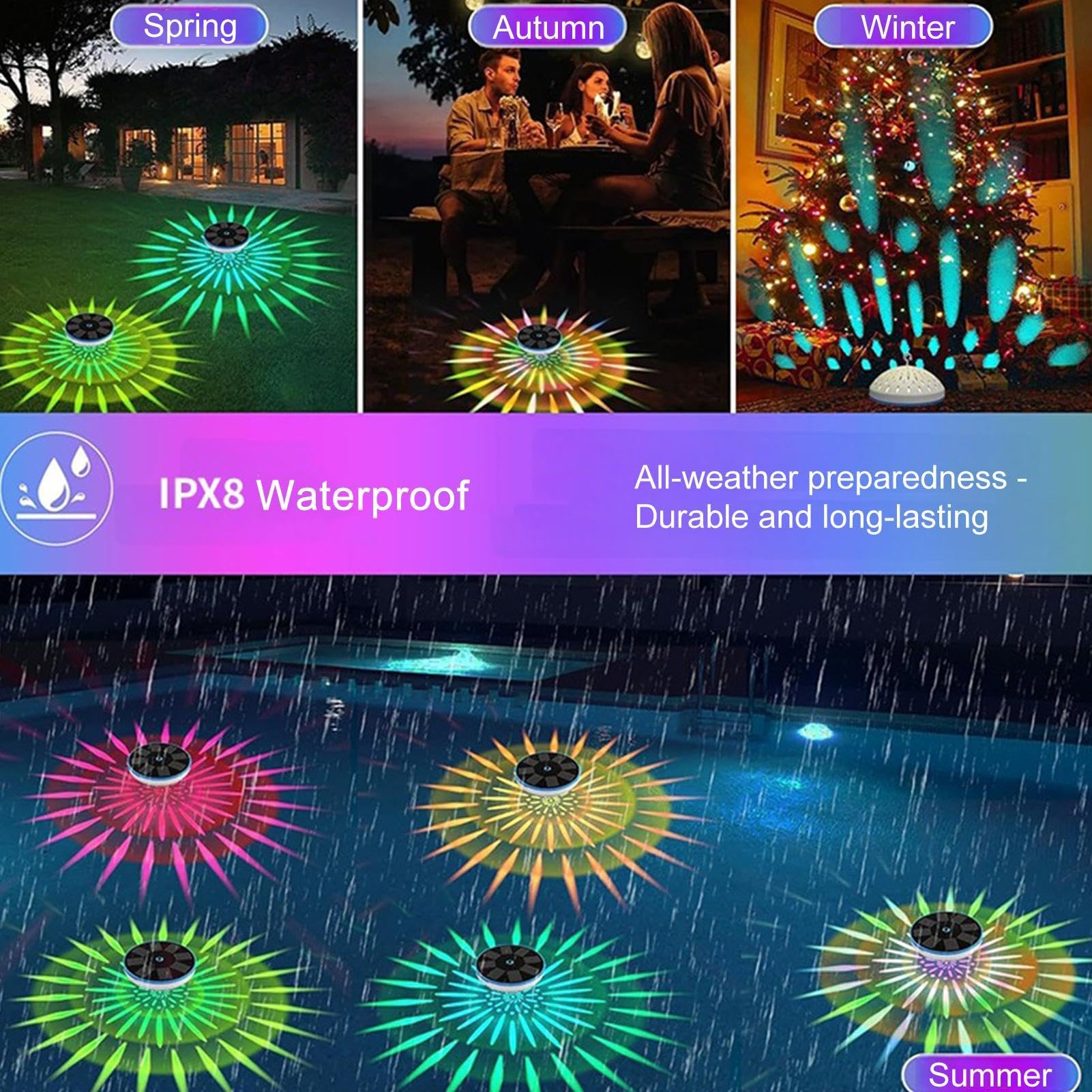 Générique Lampade per piscina 10 modalità di decorazione LED | Luci a LED galleggianti per piscina con telecomando per feste, matrimoni, fontana, laghetto, giardino, Spa,