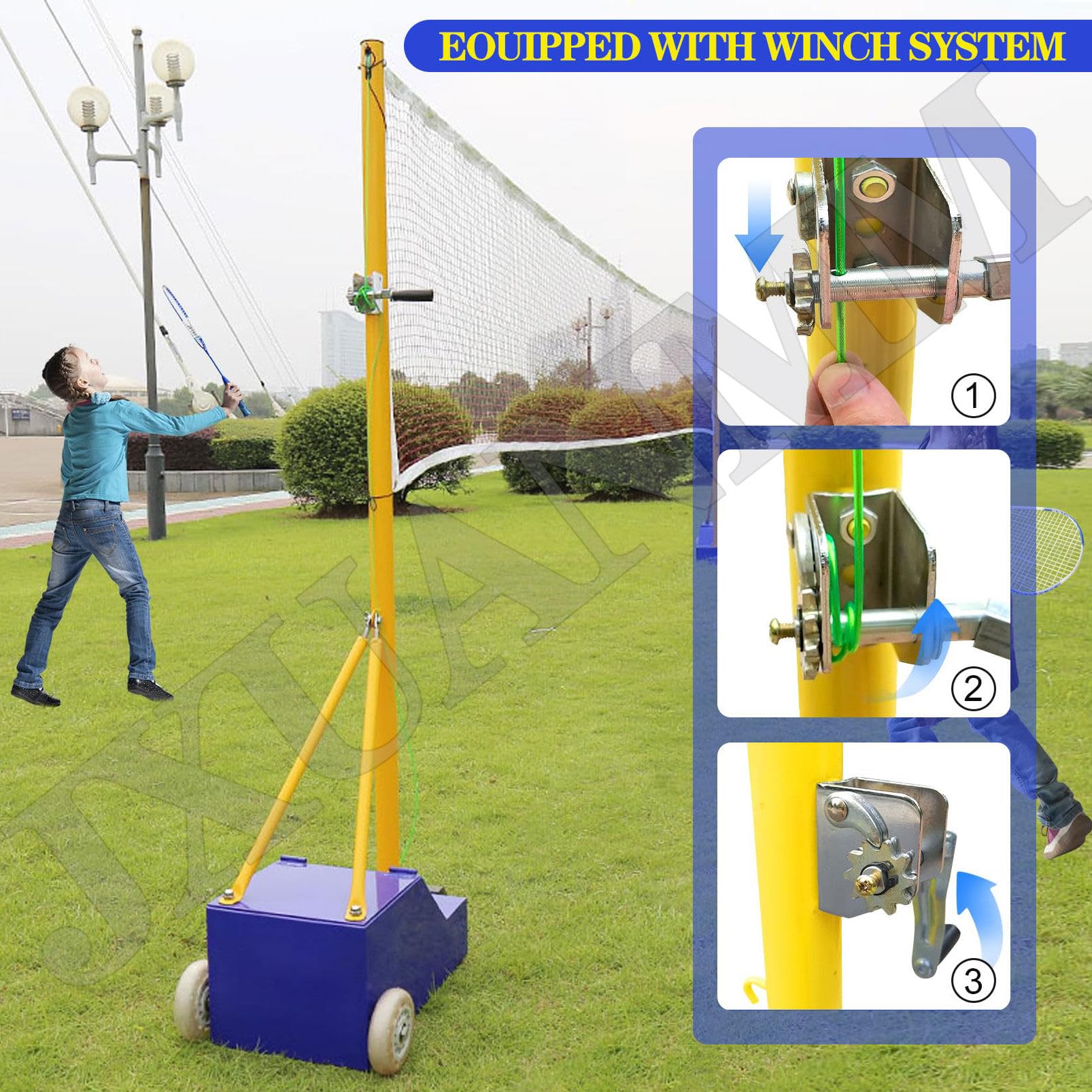 Poteaux de volley-ball pour jardin, avec filet de volley-ball/de badminton, poteaux de volley-ball robustes pour intérieur et extérieur, hauteurs réglables avec roues et 2 filets