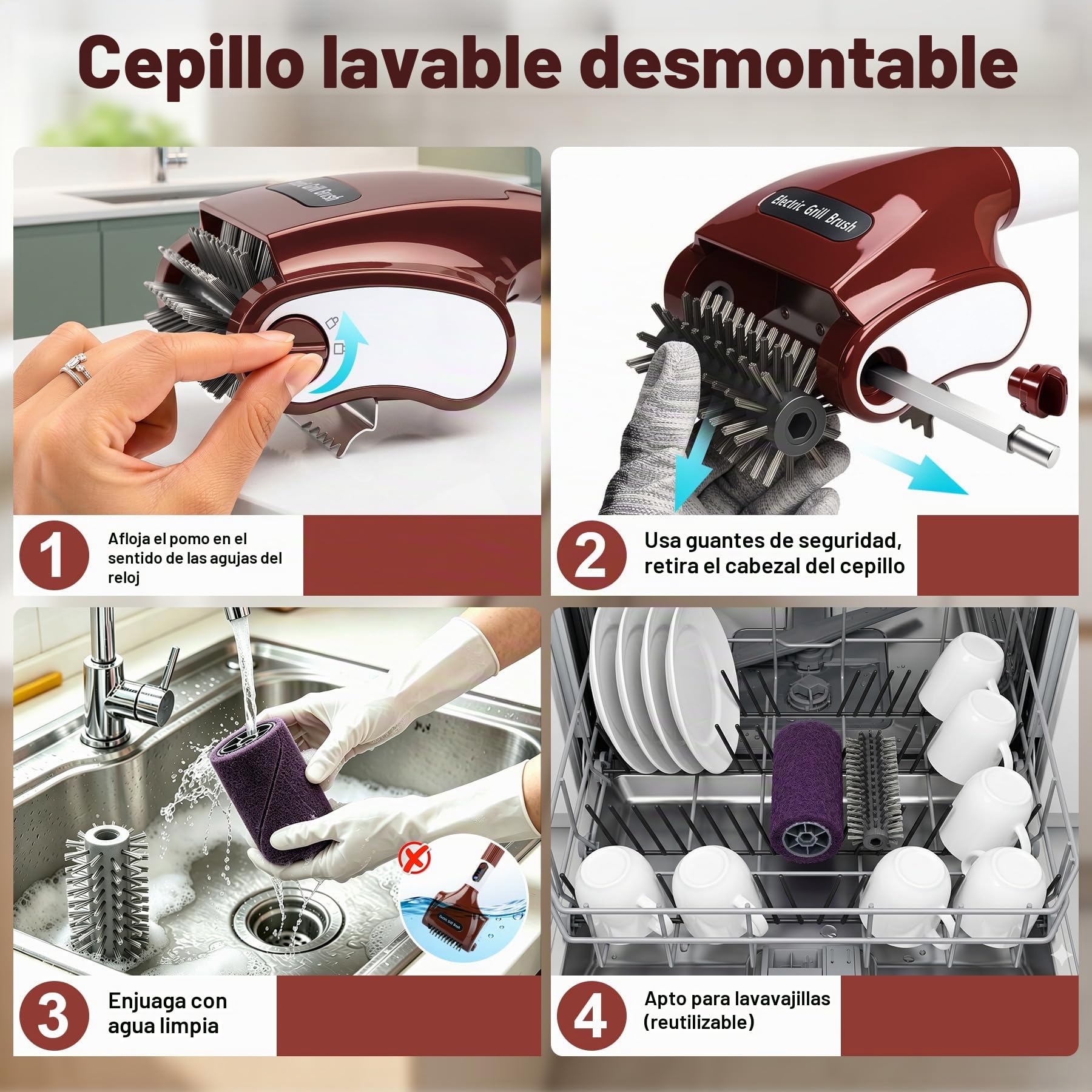 Cepillo Electrico Barbacoa Inalámbrico,2 Velocidades Cepillo Eléctrico para Parrilla con Pantalla LED Cepillo Repuesto Acero Inoxidable,Recargable Limpiador de Parrilla Electrico con Luz para Parrilla