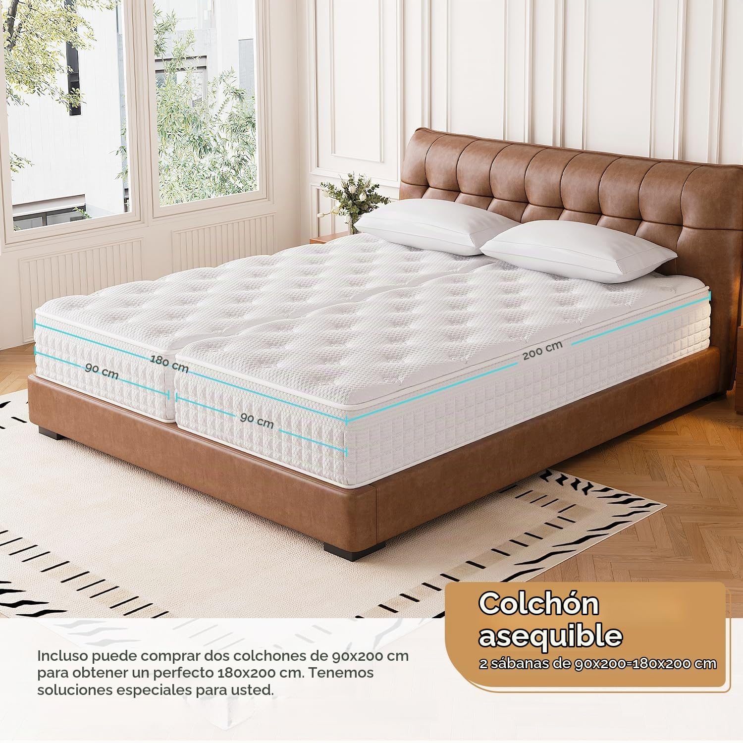 Colchón 90x200 H3 H4, colchón de muelles ensacados de 9 Zonas con Espuma de Confort, colchón ortopédico ergonómico, Certificado Öko-Tex y CertiPUR, Alivio de la presión y el Dolor de Espalda