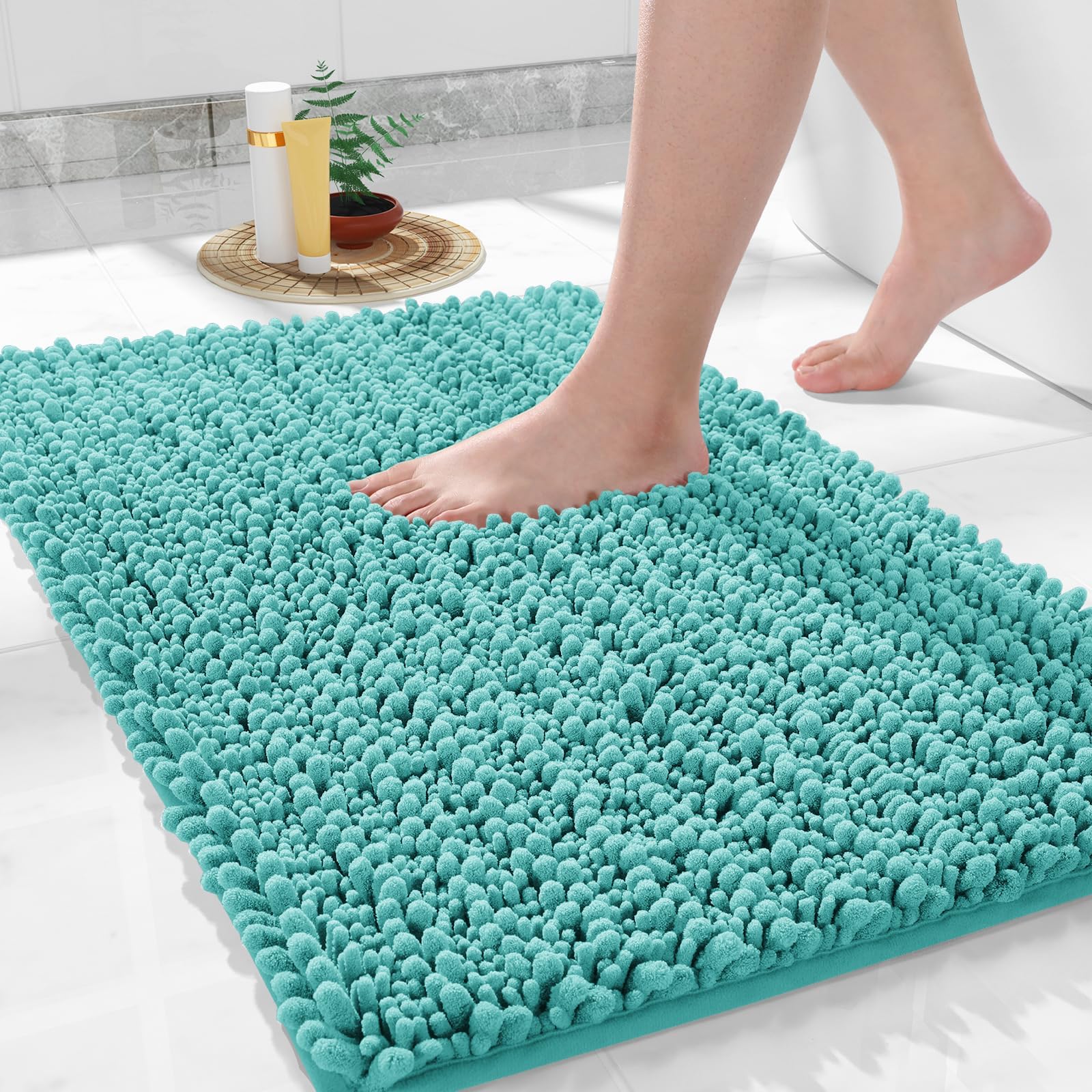 Yimobra Large Bathroom Rugs Non Slip Washable 36x24 Inch - Ultra Soft Absorbent Chenille Bath Mat, Quick Dry Shaggy Floor Carpet for Tub Shower, Lake