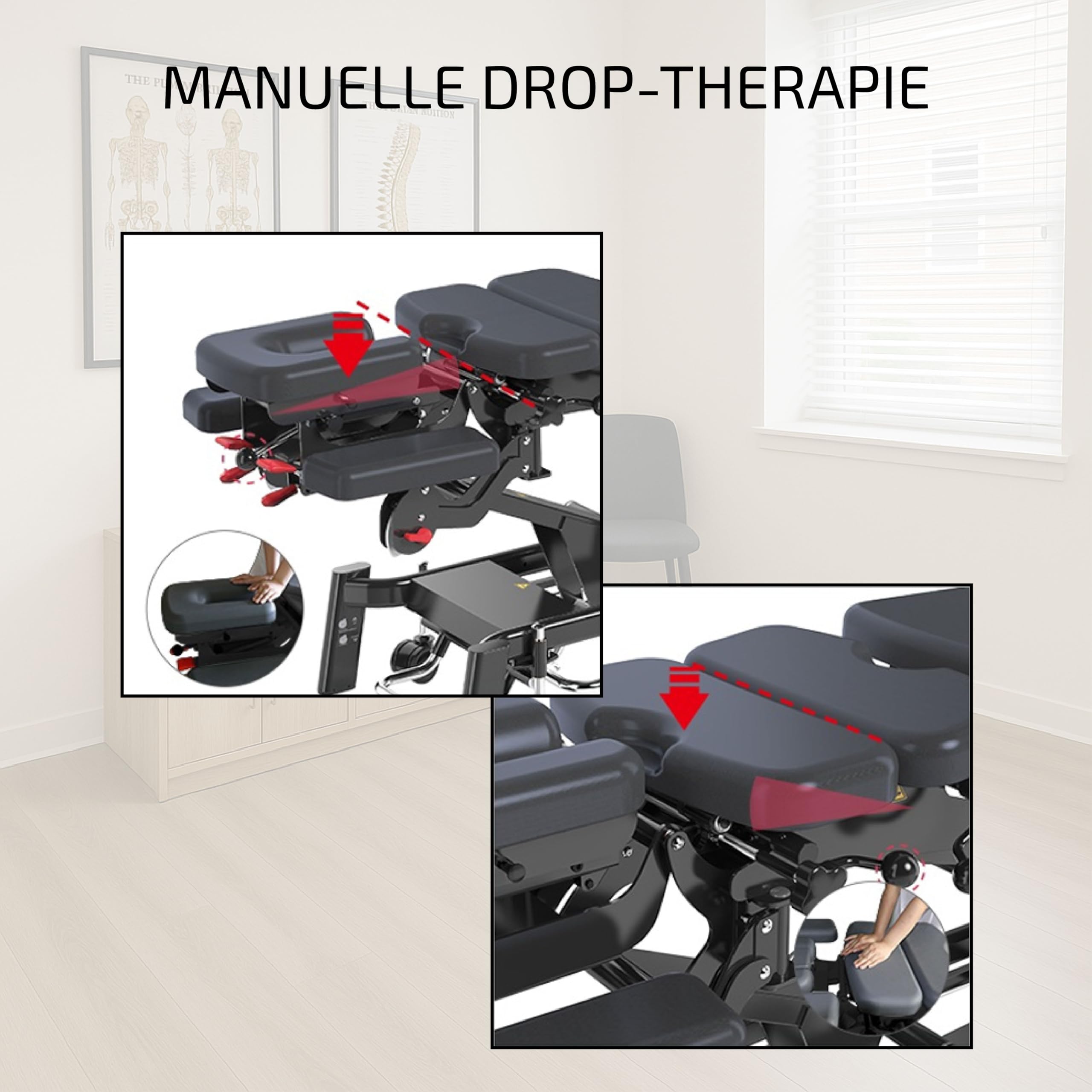 Professionelle Chiropraktik-Liege Herrington-481 – Elektrisch Verstellbar mit Integrierten Drops, Traktion und Flexion – Mit 1 Zusätzlichem Drop Gratis (Thorakal/Becken)