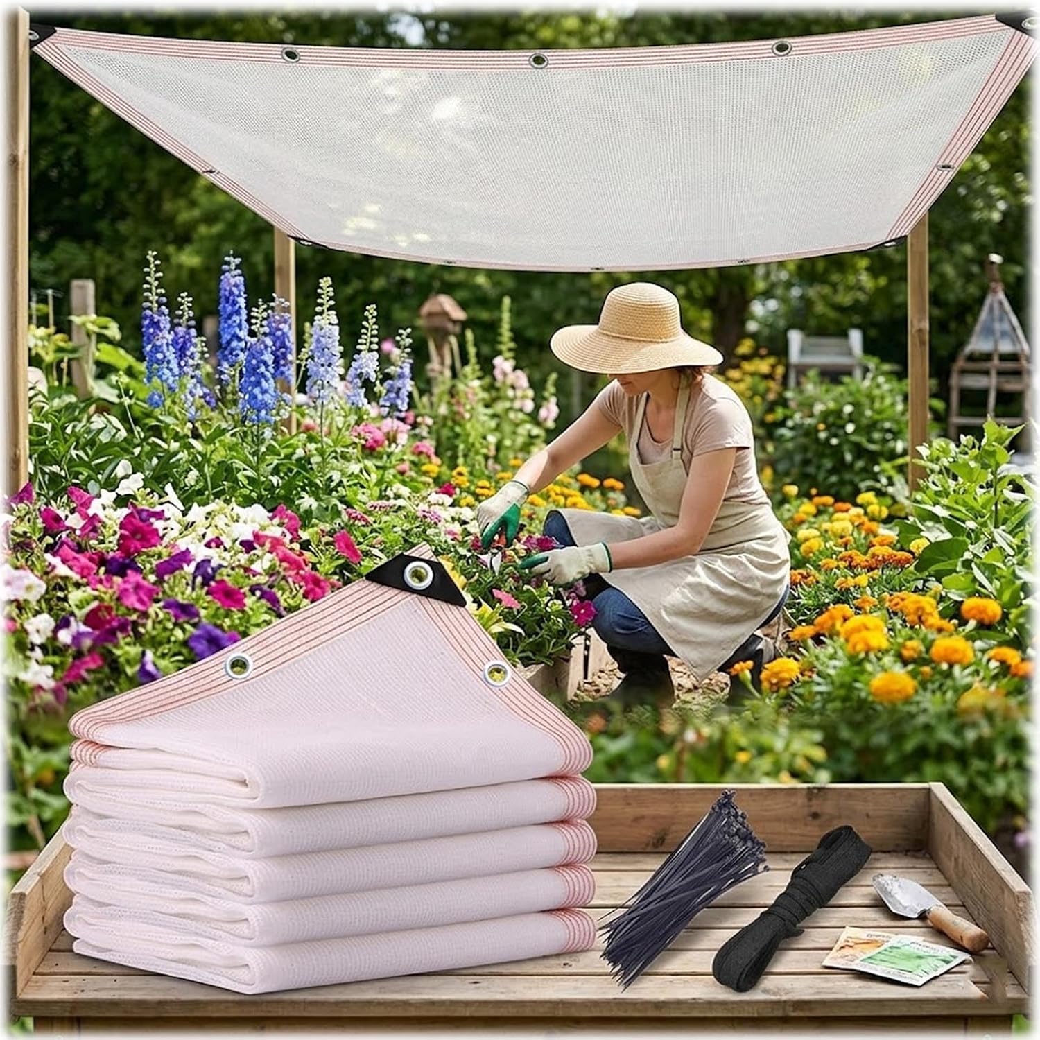 55% White Shade Cloth Sunblock for Garden, Breathable Plant Shade Cover for Greenhouse, Garden & Pergola, Includes Zip Ties, Heavy Duty Shade Mesh Tarp with Rust-Proof Grommets(6x26FT)