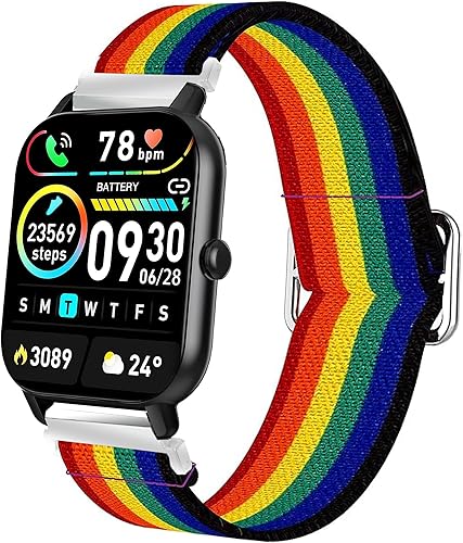 Miniatura 1 de Correa de reloj inteligente Popglory P66 de 1.85 pulgadas, elástica de 0.866 pulgadas, correa ajustable elástica compatible con MorePro H56 Smart