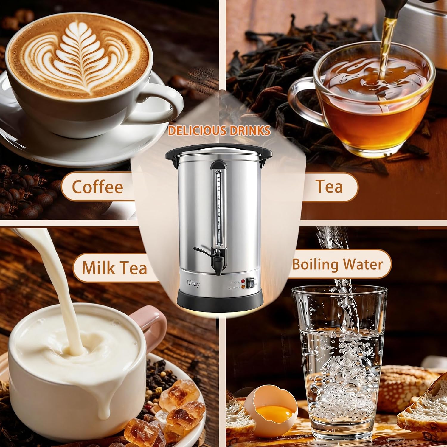 Commerical Coffee Maker Urn 100 Cup Coffee Dispenser with Upgraded Percolator, Stainless Steel Fast Brew and Stay Hot Mode Beverage Dispenser Large Coffee Maker for Catering Party