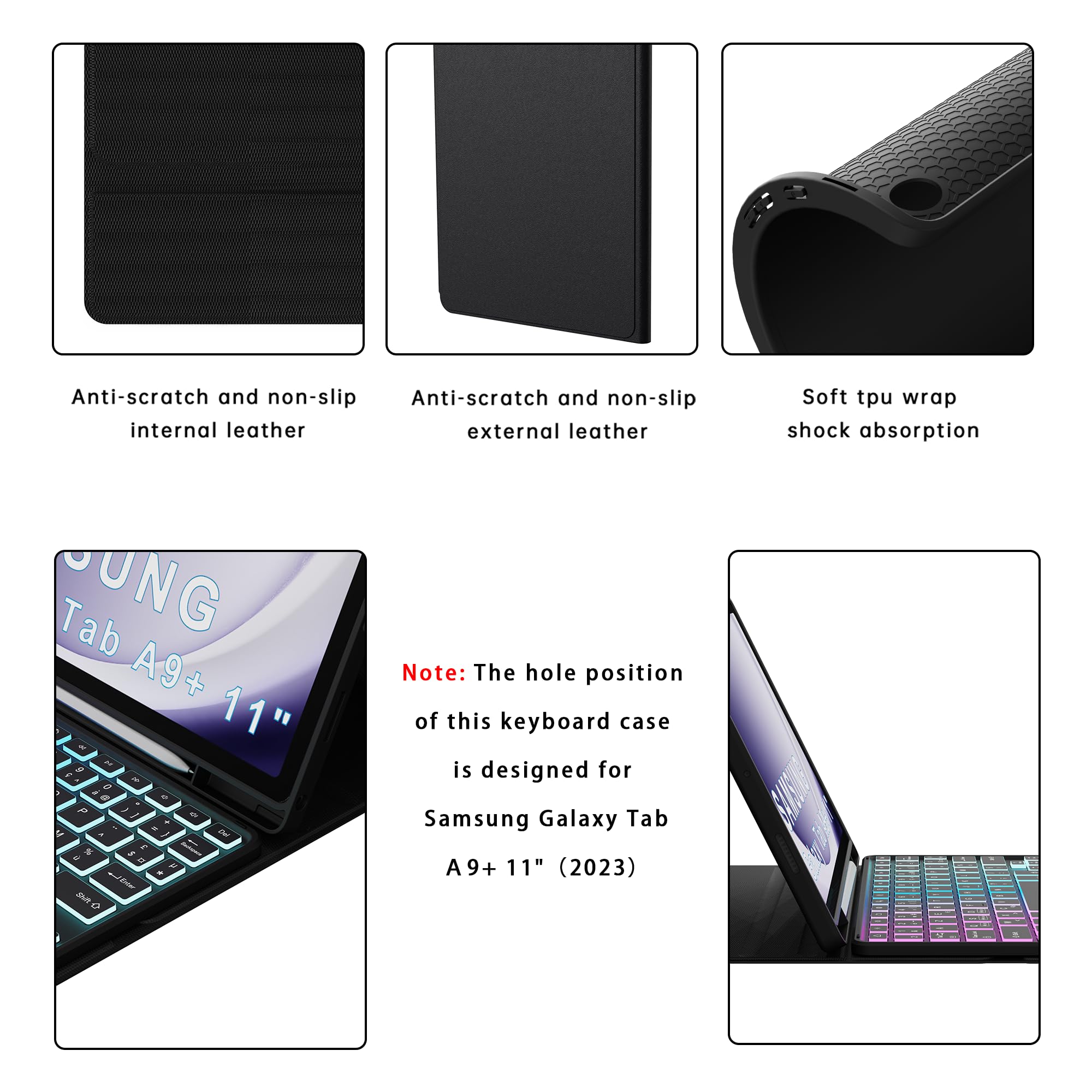 pour Samsung Galaxy Tab A9+ 11 pouces Étui avec clavier détachable - français AZERTY, Clavier rétroéclairé 3 zones 7 couleurs DIY avec pavé tactile - Étui clavier pour Galaxy Tab A9 Plus 11" 2023