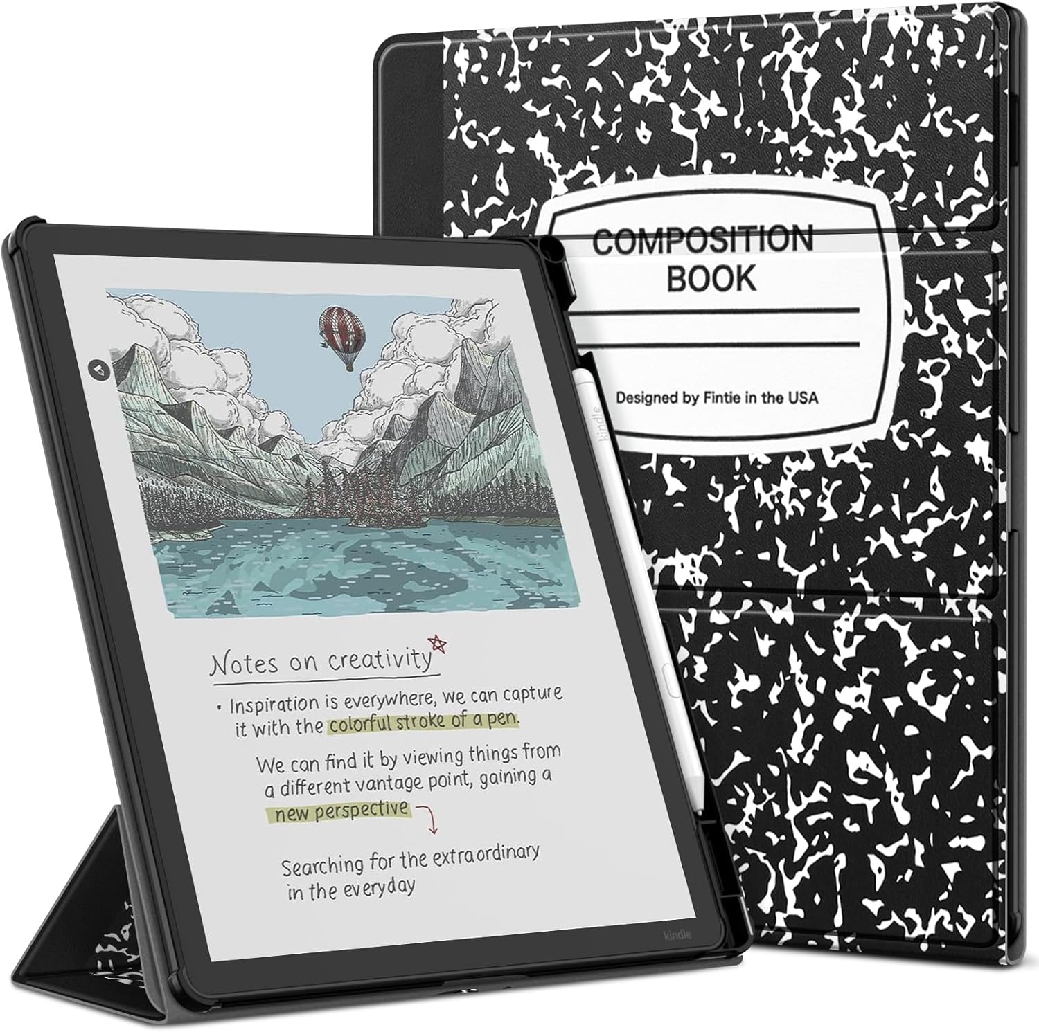 Fintie Trifold Case for 11" Kindle Scribe 2025 (3rd Generation) and Kindle Scribe Colorsoft (1st Generation) -[Built-in Pen Holder] Two Viewing Angles Stand Cover with Auto Sleep/Wake,Composition Book
