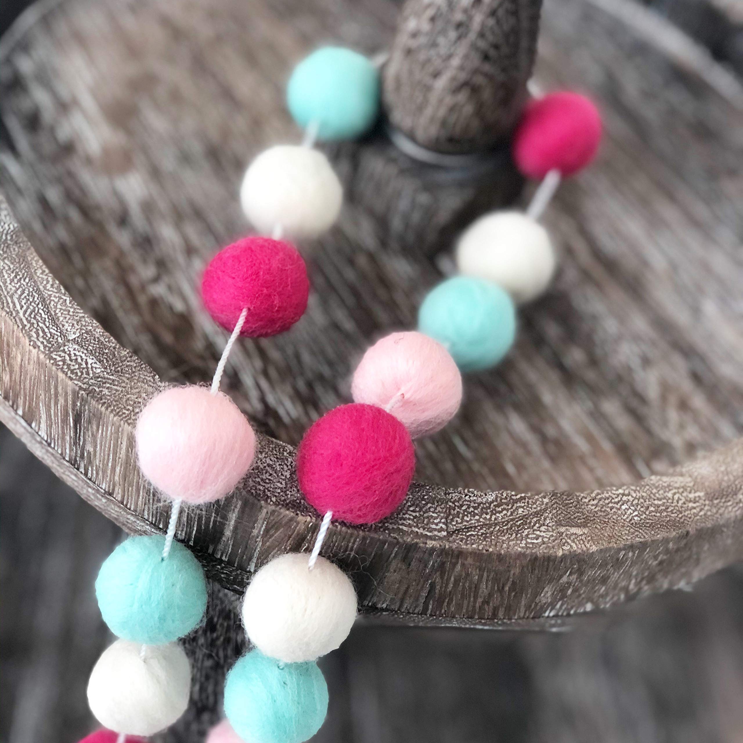 Felt Ball Garland - Decorative Felt Pom Pom Balls for Home Decor, Parties & Events - Colorful Pom Pom Garland Boho Decor for Livingroom & Bedroom - Felt Wool Garland by Foundations Decor (Valentines)
