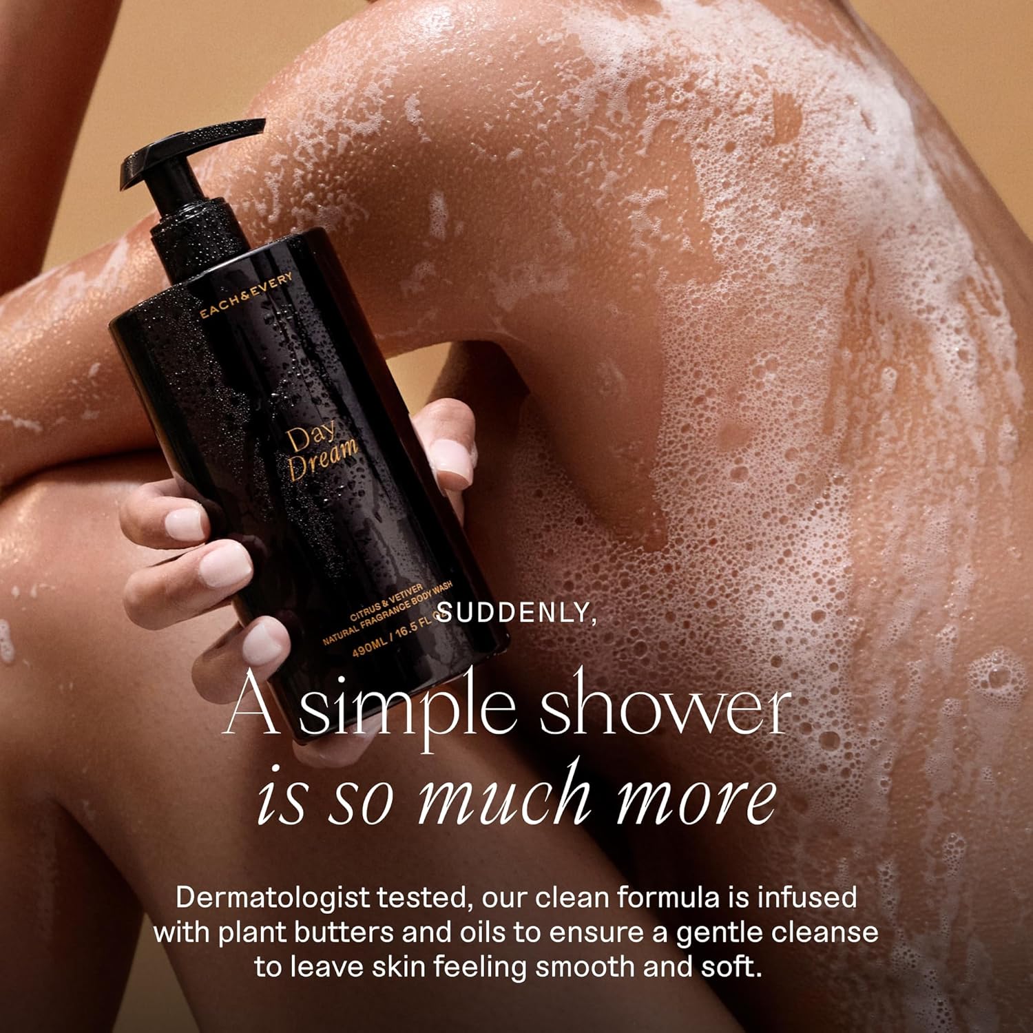 Each & Every Body Wash for Women and Men - Skin Feels Hydrated, Smooth & Soft - Ceramides, Lactic Acid AHA & Moringa Oil - 100% Natural Fragrance Shower Gel - Day Dream, Citrus & Vetiver - 16.5 Fl Oz