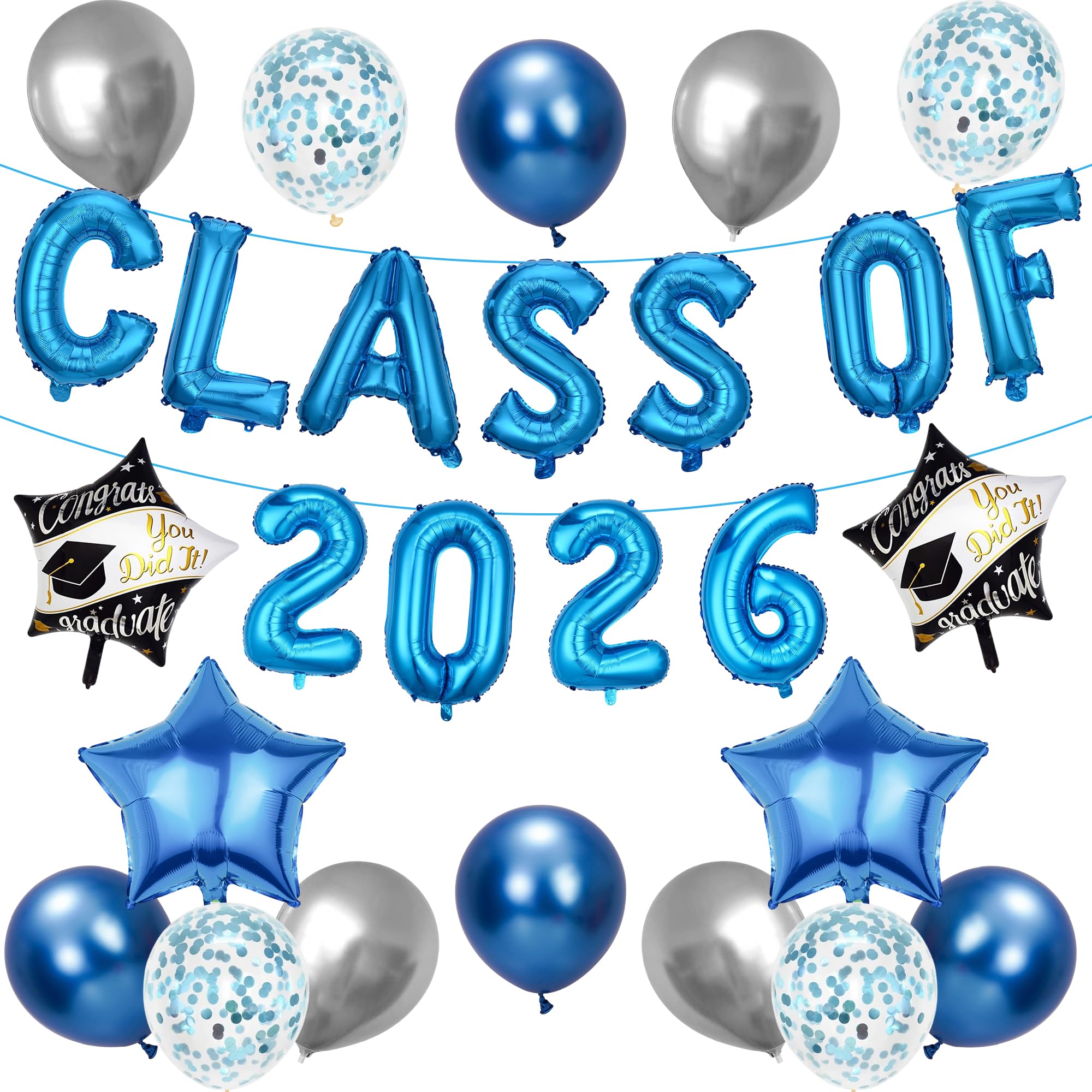 Class of 2026 Graduation Balloons - 27 Pc Blue Congratulations Leavers 2026 Decorations Graduations Balloon Banner for Him Her Boys Girls College High School Grad Partys Decor
