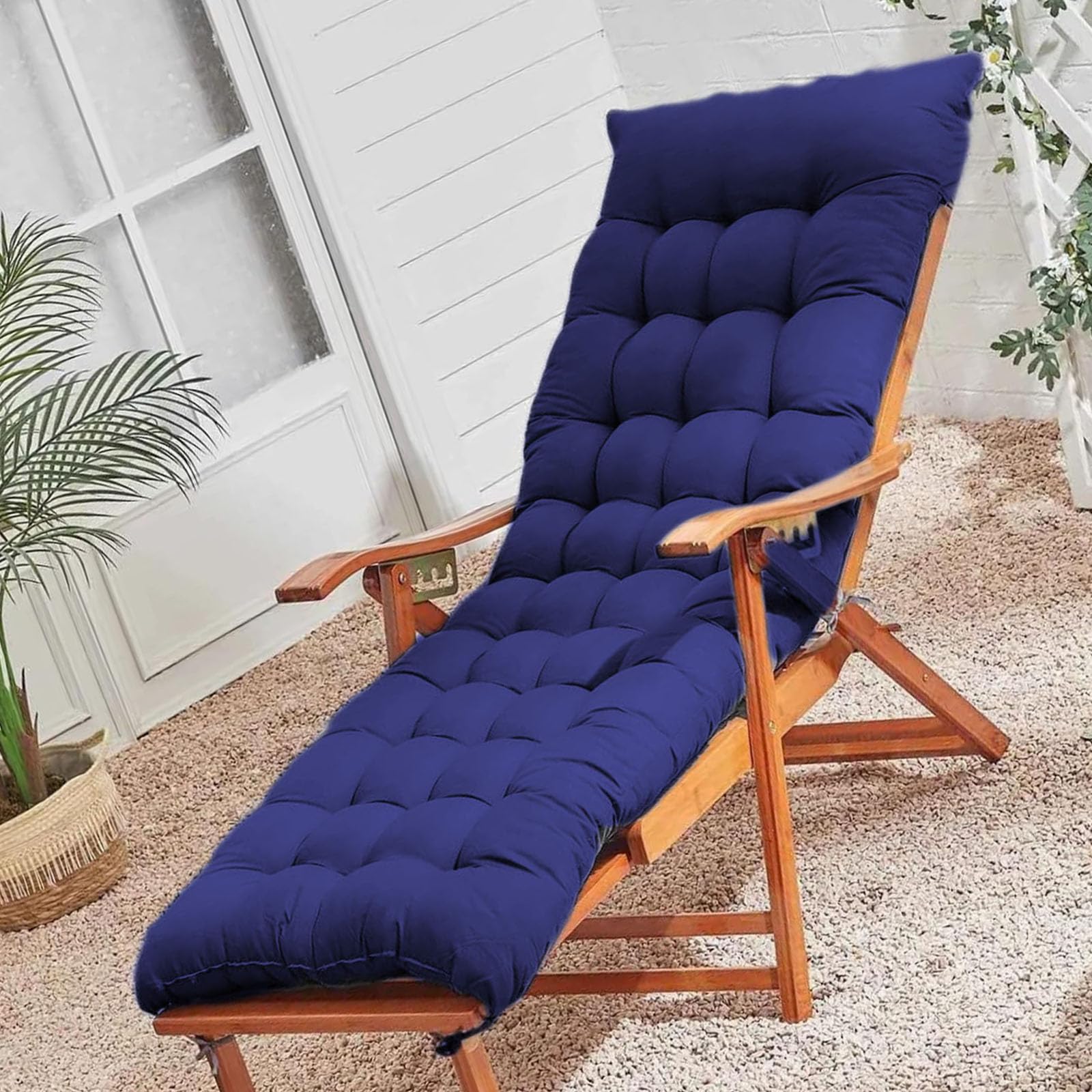 VisLarsc Lounge Pads Bench Cushions Rectangle Sun Lounger Cushions Foldable Soft Thick Padded Bed with Anti-slip Straps for Patio Beach Outdoor Furniture Sunbed (Dark blue,80 * 40)