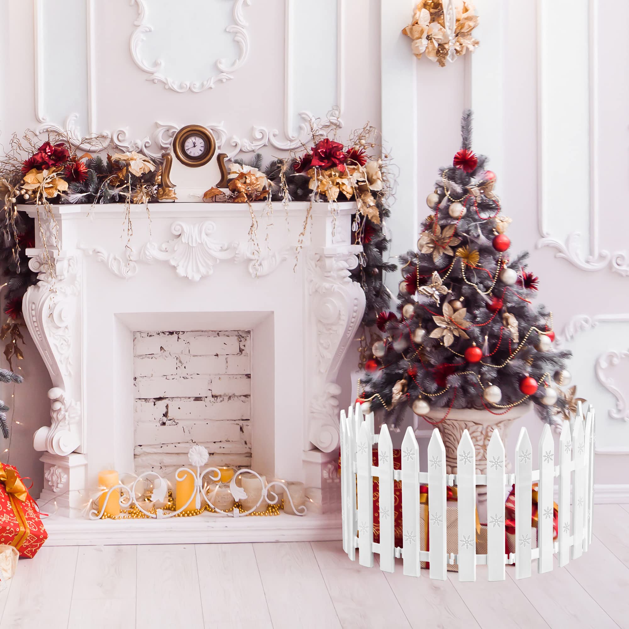 ADXCO 20 Pieces Christmas Tree Fences 12 Inch Plastic Picket Fence Tree Plastic Fences for Decoration Kids Dogs Pets Xmas Wedding Garden, White