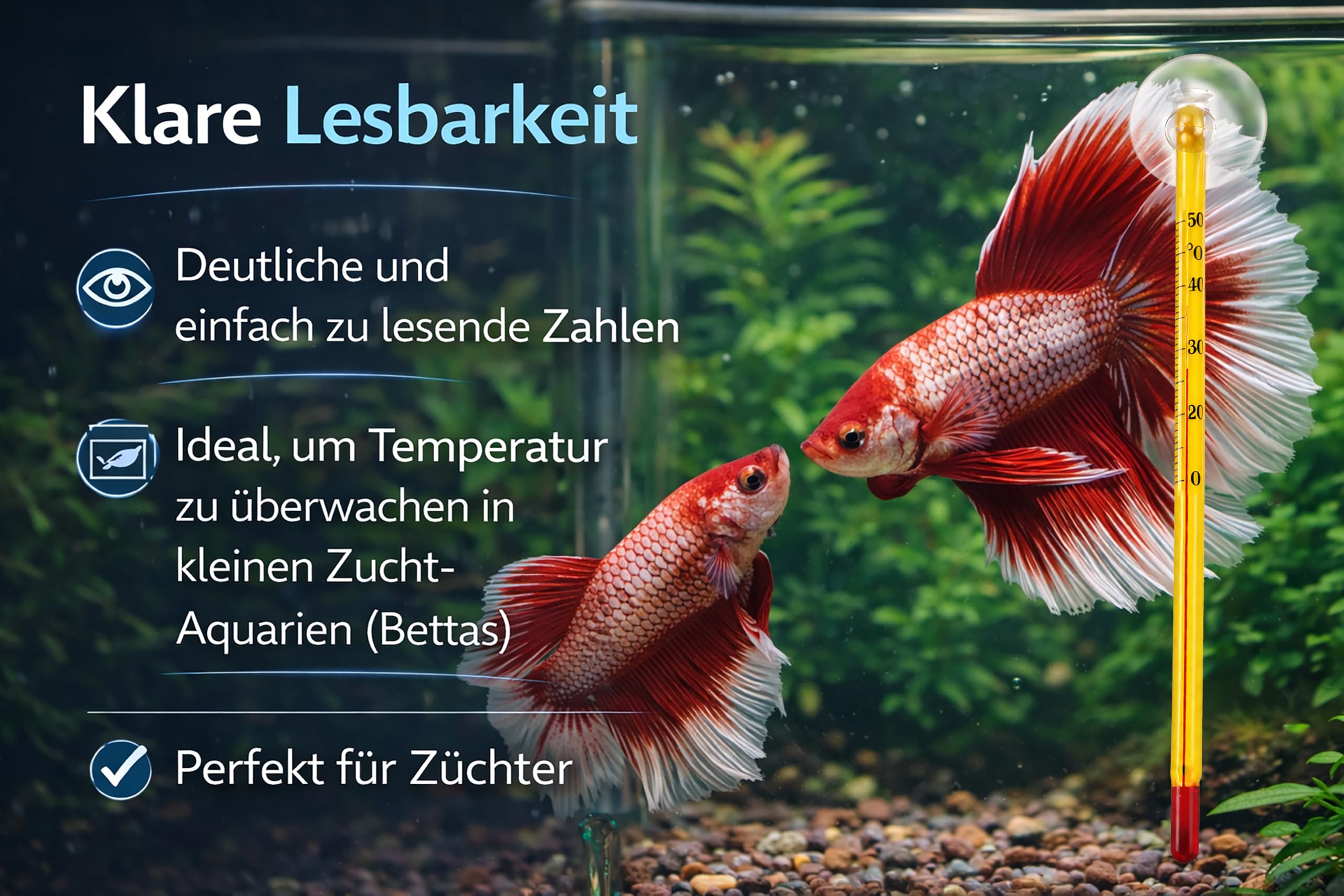 Aquarium Thermometer Analog aus Glas – Innen Thermometer mit Saugnapf – Präzise Wassertemperatur Anzeige 0–50 °C für Aquarium, Garnelen & Fische, Süß- & Meerwasser, Gut Ablesbar, Gelb