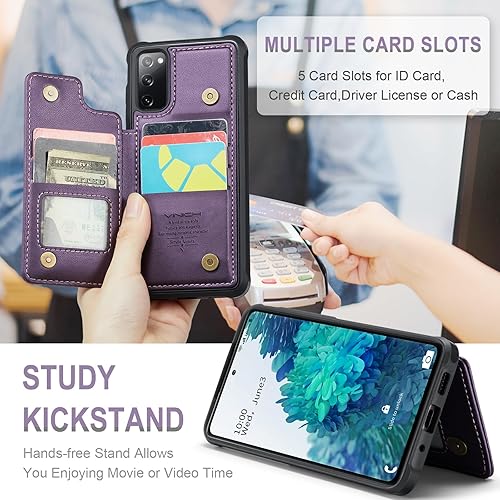 Miniatura 7 de Vinich Funda tipo cartera para Samsung Galaxy S20 FE con soporte para tarjetas, bloqueo RFID, ranuras de crédito, función atril, a prueba de golpes,
