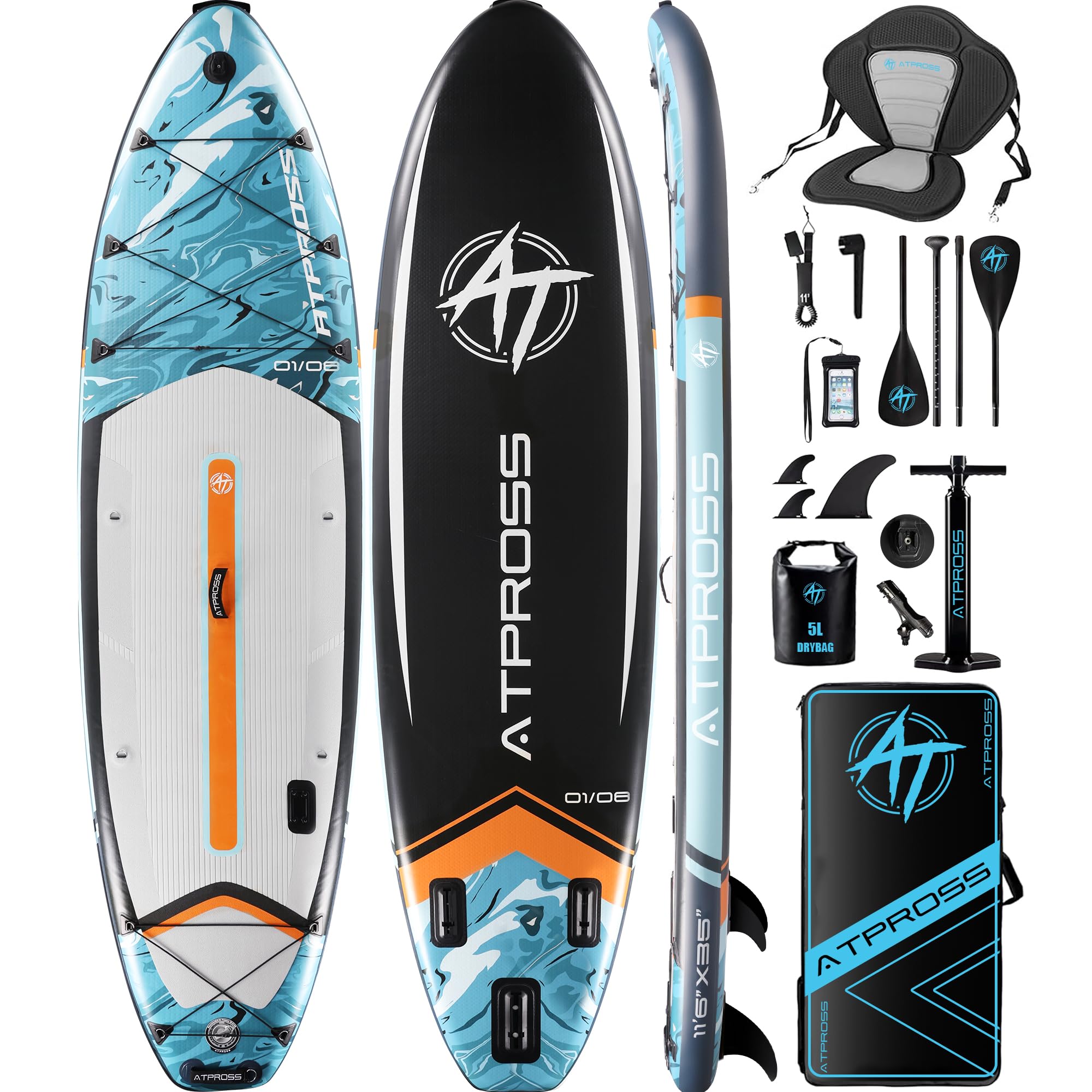 ATPROSS 350 x 89 x 15 cm Inflatable Paddle Board, 200 kg Extra Wide Stand Up Paddleboard for Adults with Premium SUP Accessories Kit & Backpack, Blow Up Kayak Non-Slip Stable Deck Boat for Yoga