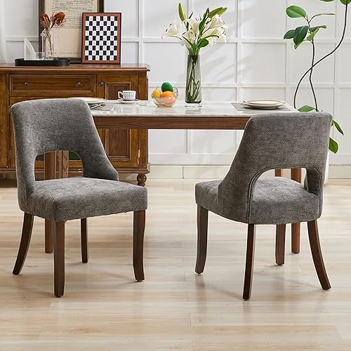 Miniatura 25 de UVV Juego de 2 sillas de comedor de madera, sillas de comedor modernas de mediados de siglo tapizadas en tela para cocina y comedor, silla de cena